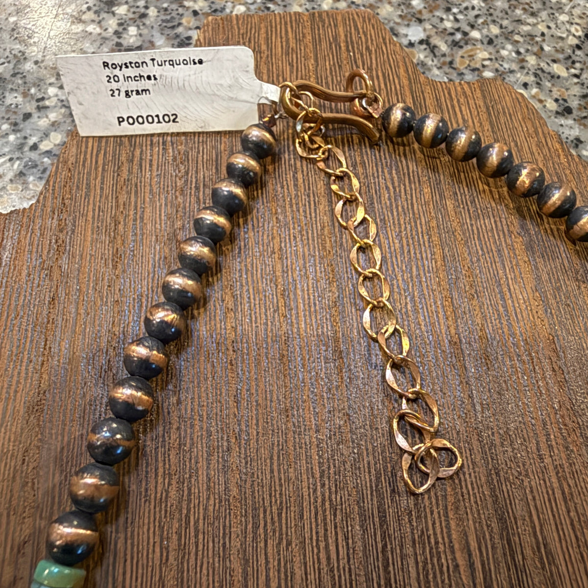 Royston Turquoise Gemstone Stacker Stone Pendant Necklace 6mm Genuine Copper Desert Pearls 20 Inch Silver Elegant