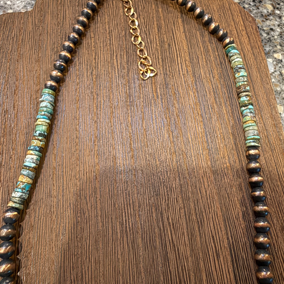 Royston Turquoise Gemstone Stacker Stone Pendant Necklace 6mm Genuine Copper Desert Pearls 20 Inch Silver Elegant