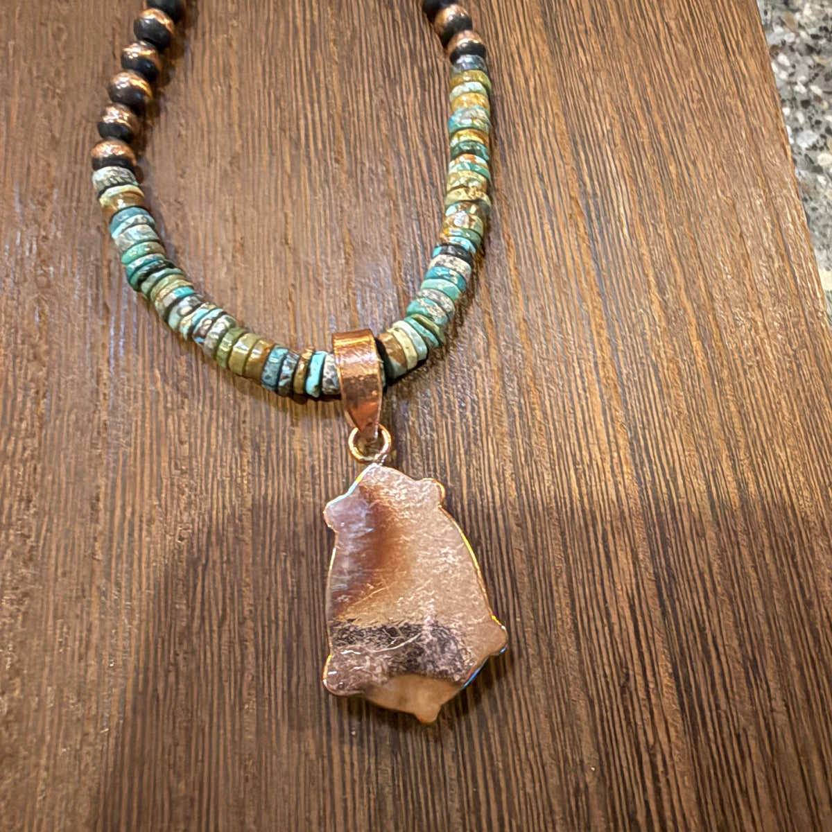 Royston Turquoise Gemstone Stacker Stone Pendant Necklace 6mm Genuine Copper Desert Pearls 20 Inch Silver Elegant