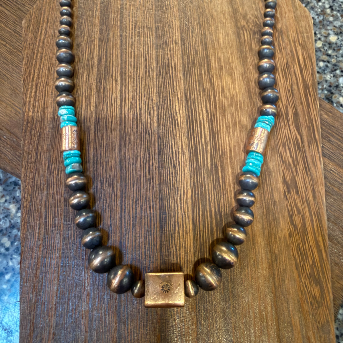 Genuine Copper 6mm-10mm Arizona Turquoise Desert Pearl Beads Bar Necklace Silver Elegant