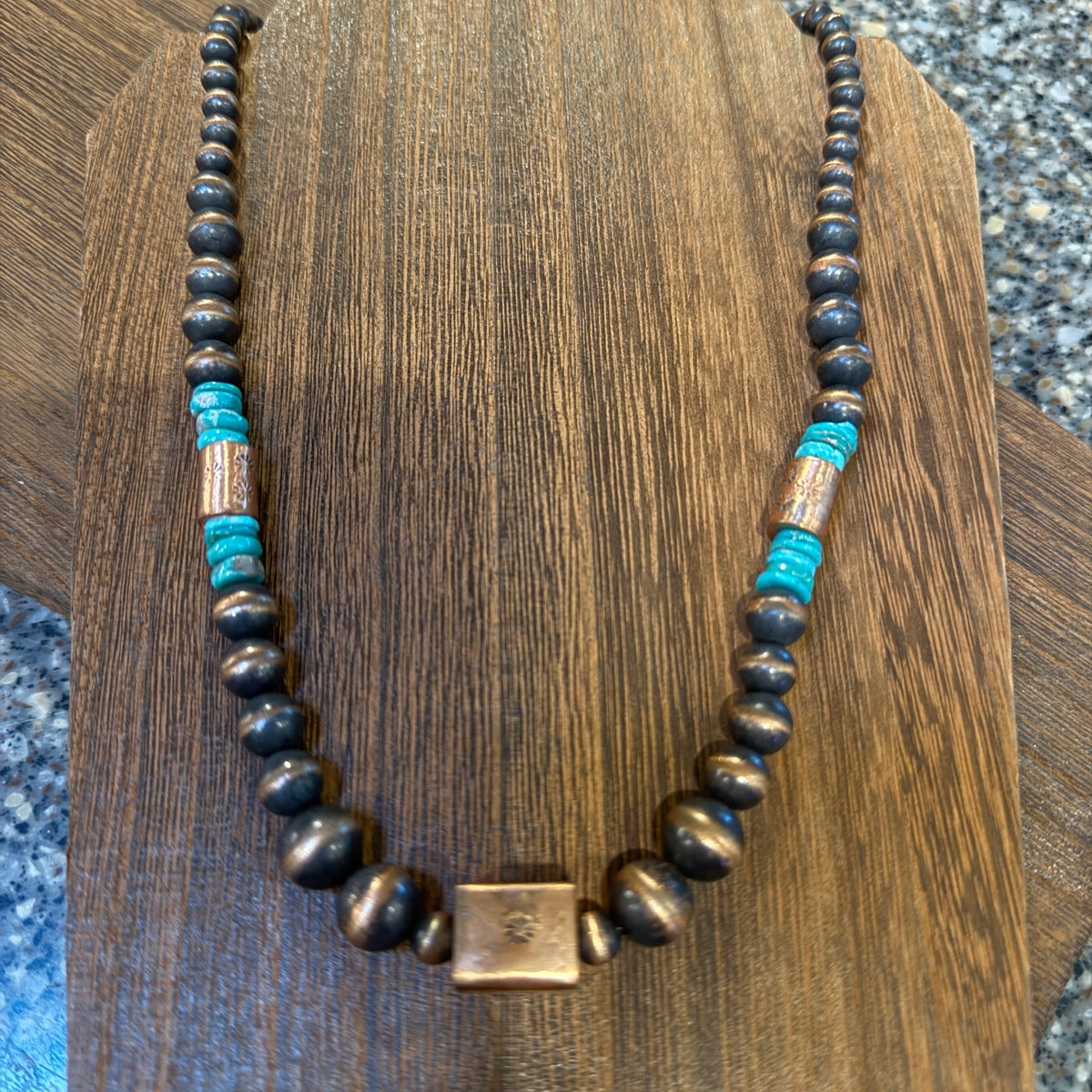 Genuine Copper 6mm-10mm Arizona Turquoise Desert Pearl Beads Bar Necklace Silver Elegant