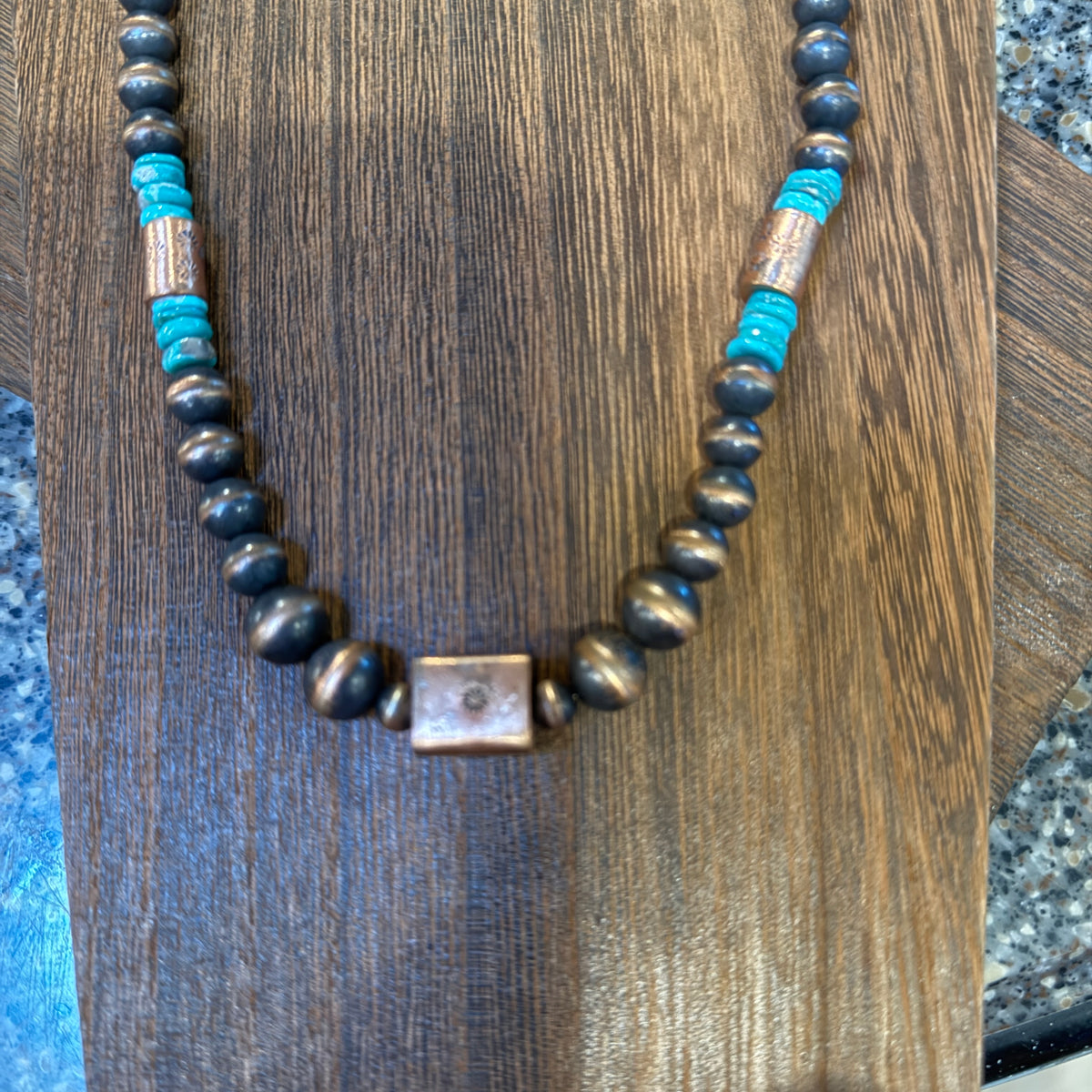 Genuine Copper 6mm-10mm Arizona Turquoise Desert Pearl Beads Bar Necklace Silver Elegant
