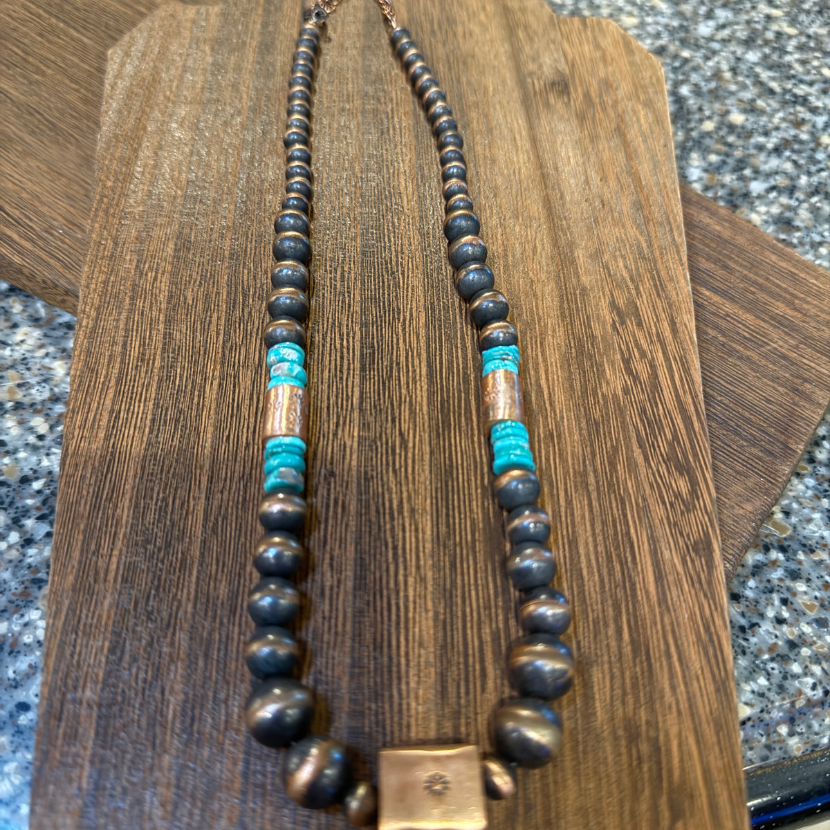 Genuine Copper 6mm-10mm Arizona Turquoise Desert Pearl Beads Bar Necklace Silver Elegant