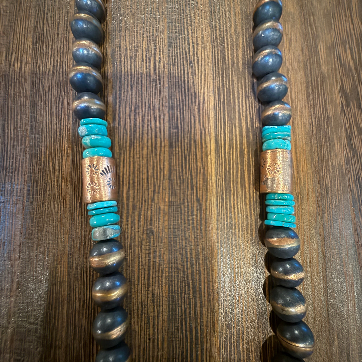 Genuine Copper 6mm-10mm Arizona Turquoise Desert Pearl Beads Bar Necklace Silver Elegant