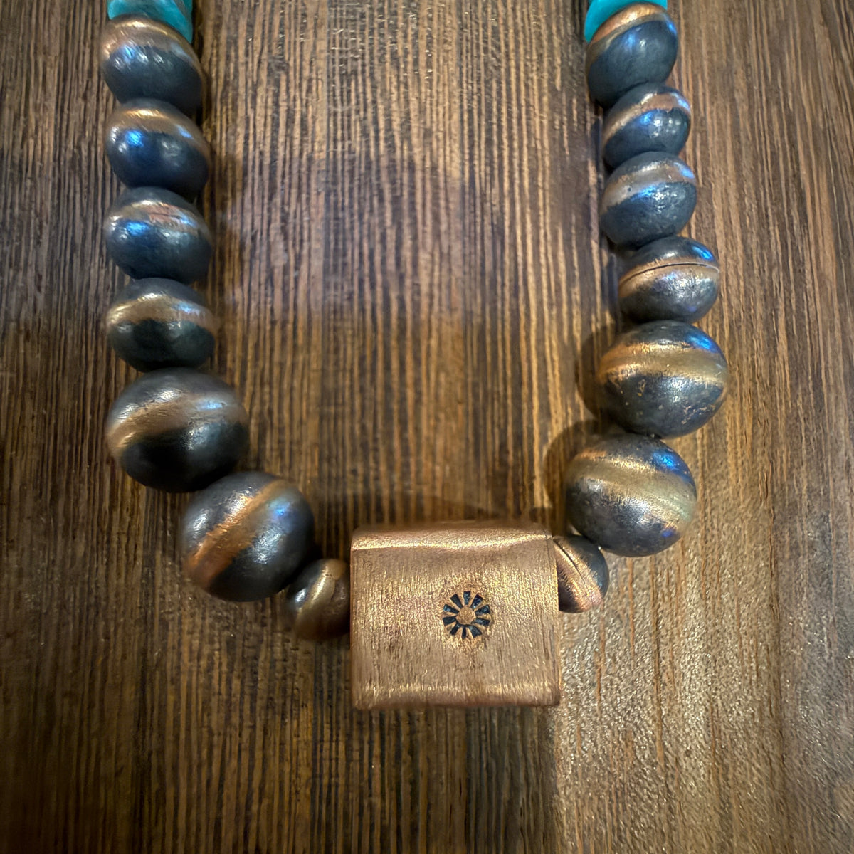 Genuine Copper 6mm-10mm Arizona Turquoise Desert Pearl Beads Bar Necklace Silver Elegant