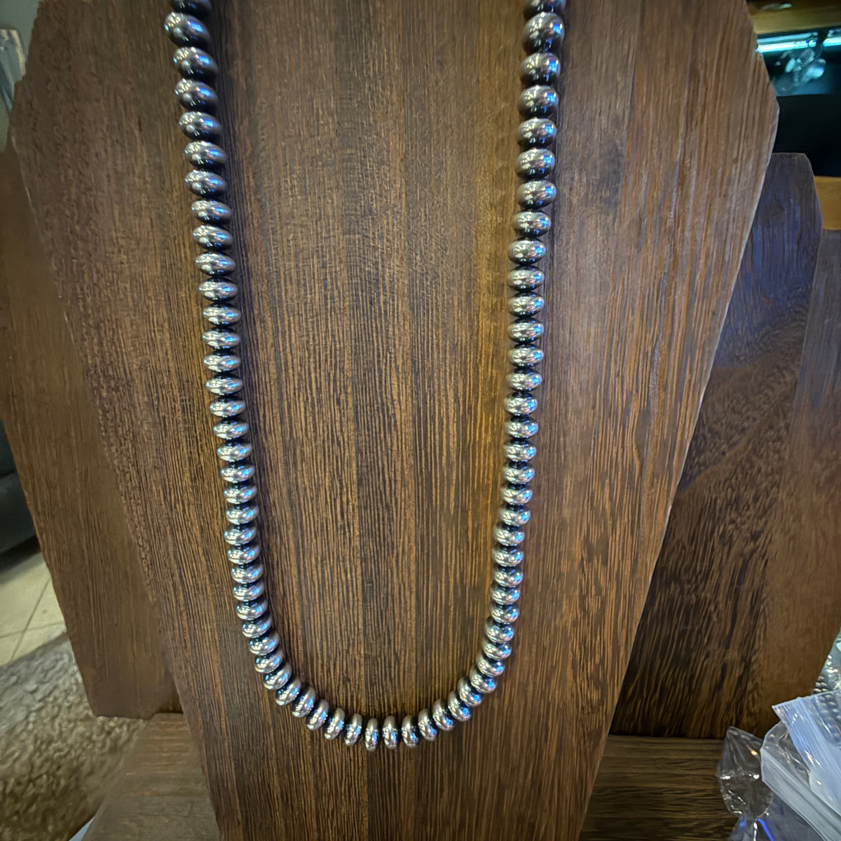 Sterling Silver 8mm Saucer Desert Pearl Beads Necklace 18 Inches Silver Elegant
