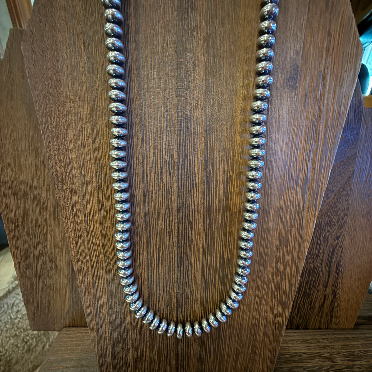 Sterling Silver 8mm Saucer Desert Pearl Beads Necklace 18 Inches Silver Elegant