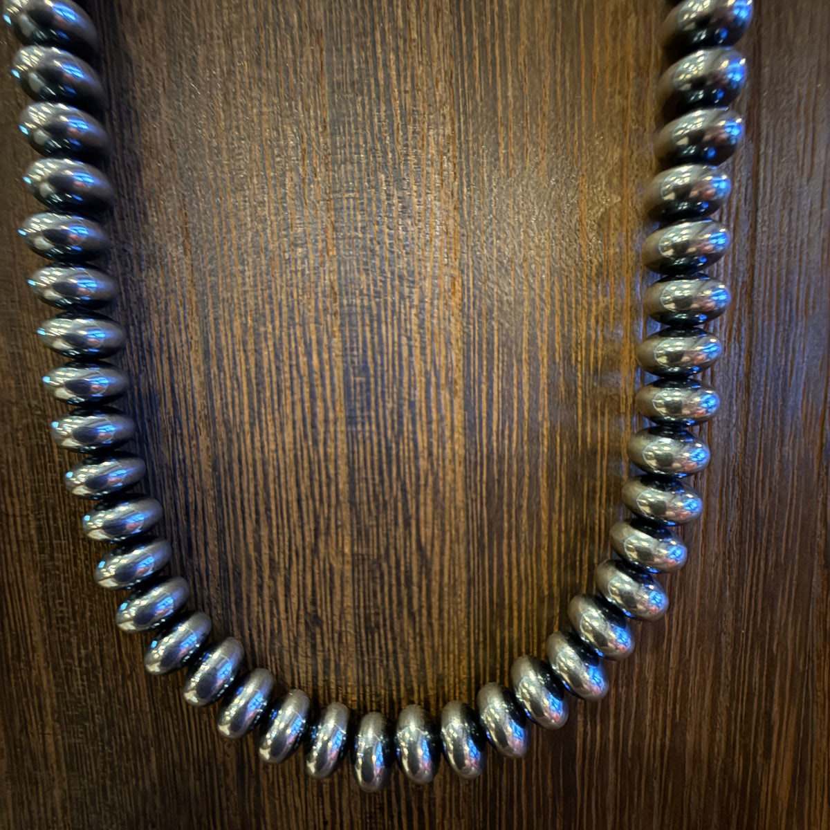 Sterling Silver 8mm Saucer Desert Pearl Beads Necklace 18 Inches Silver Elegant