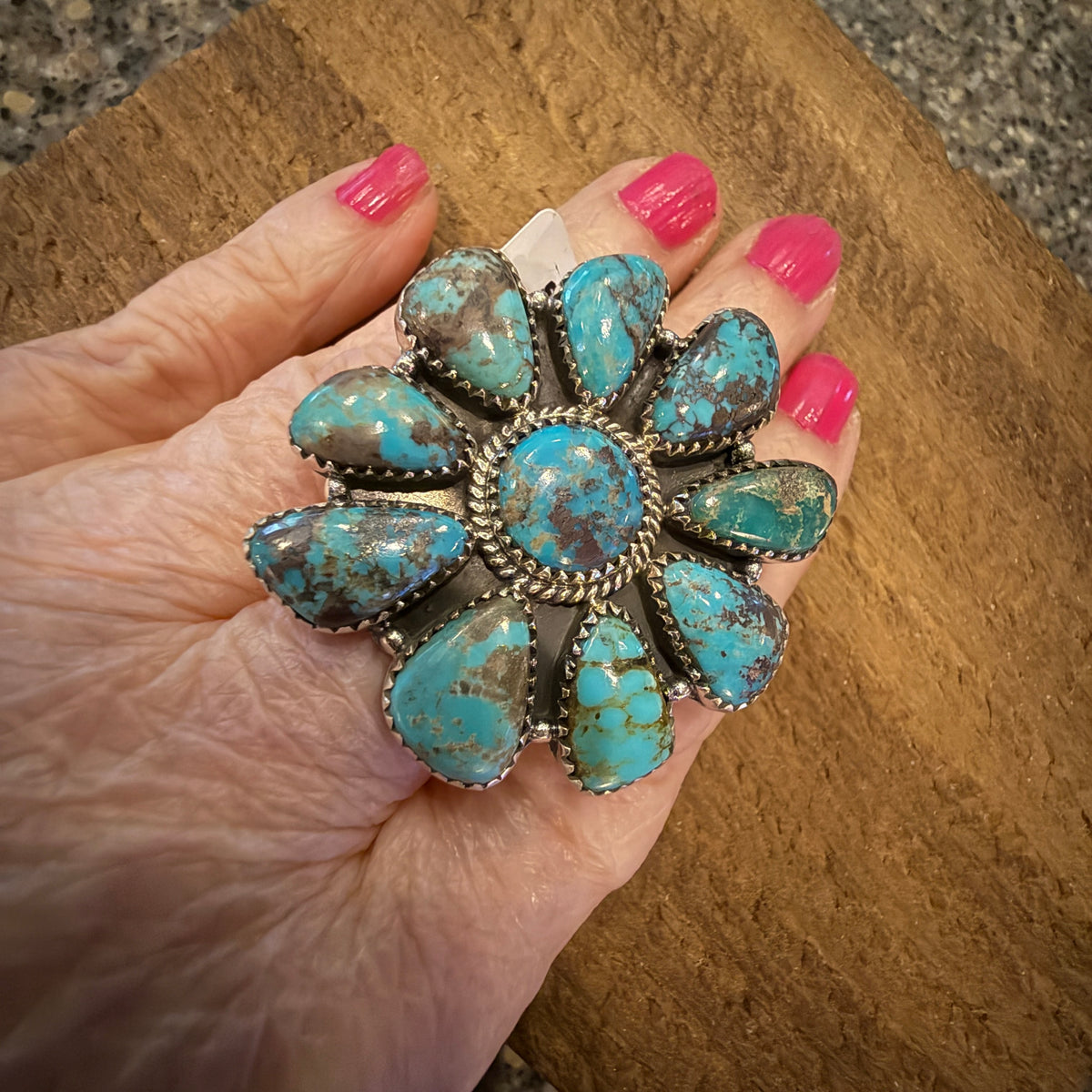 Sierra Nevada Turquoise Oversized Statement Adjustable Cluster Ring in Sterling Silver Silver Elegant