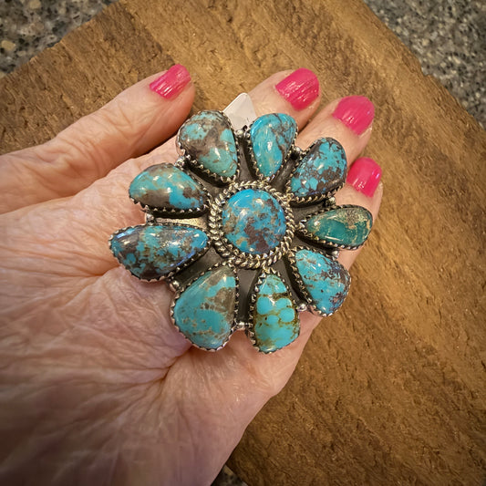 Sierra Nevada Turquoise Oversized Statement Adjustable Cluster Ring in Sterling Silver Silver Elegant