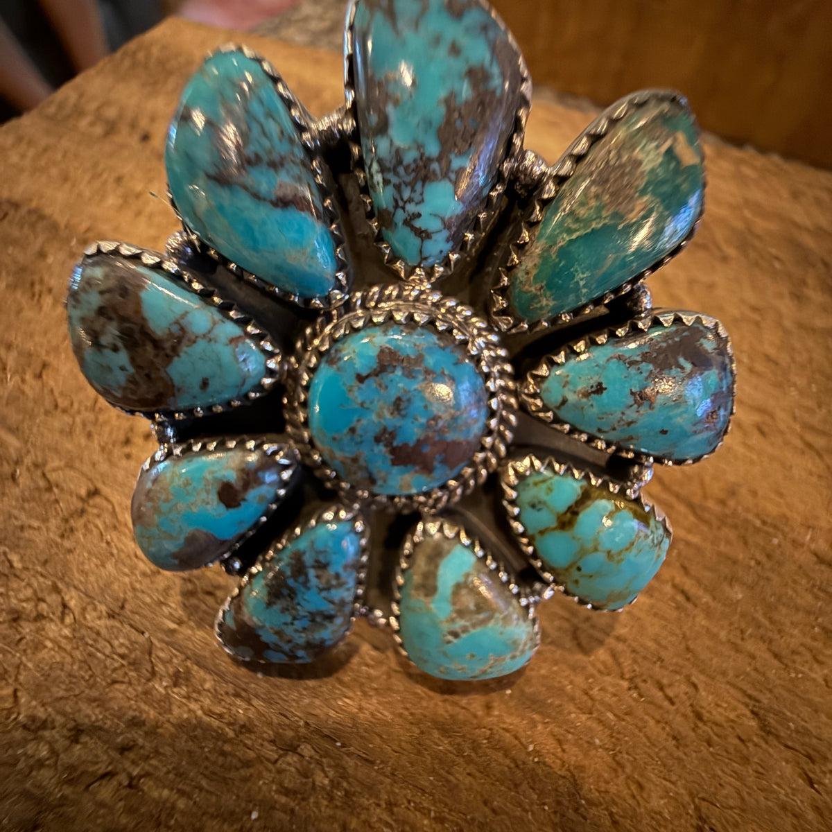 Sierra Nevada Turquoise Oversized Statement Adjustable Cluster Ring in Sterling Silver Silver Elegant