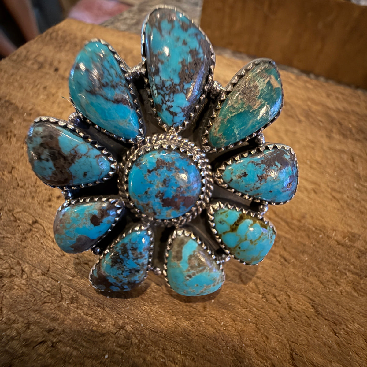 Sierra Nevada Turquoise Oversized Statement Adjustable Cluster Ring in Sterling Silver Silver Elegant