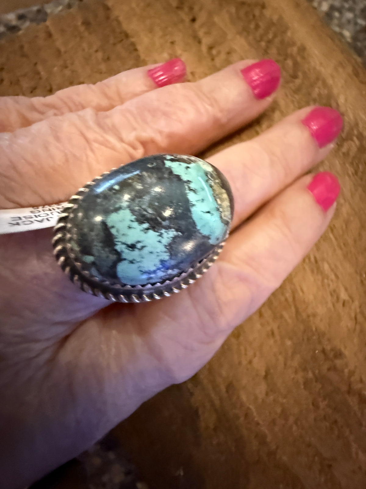 Native Signed Donovan Nez Blackjack Turquoise Adjustable Statement Ring in Sterling Silver Silver Elegant