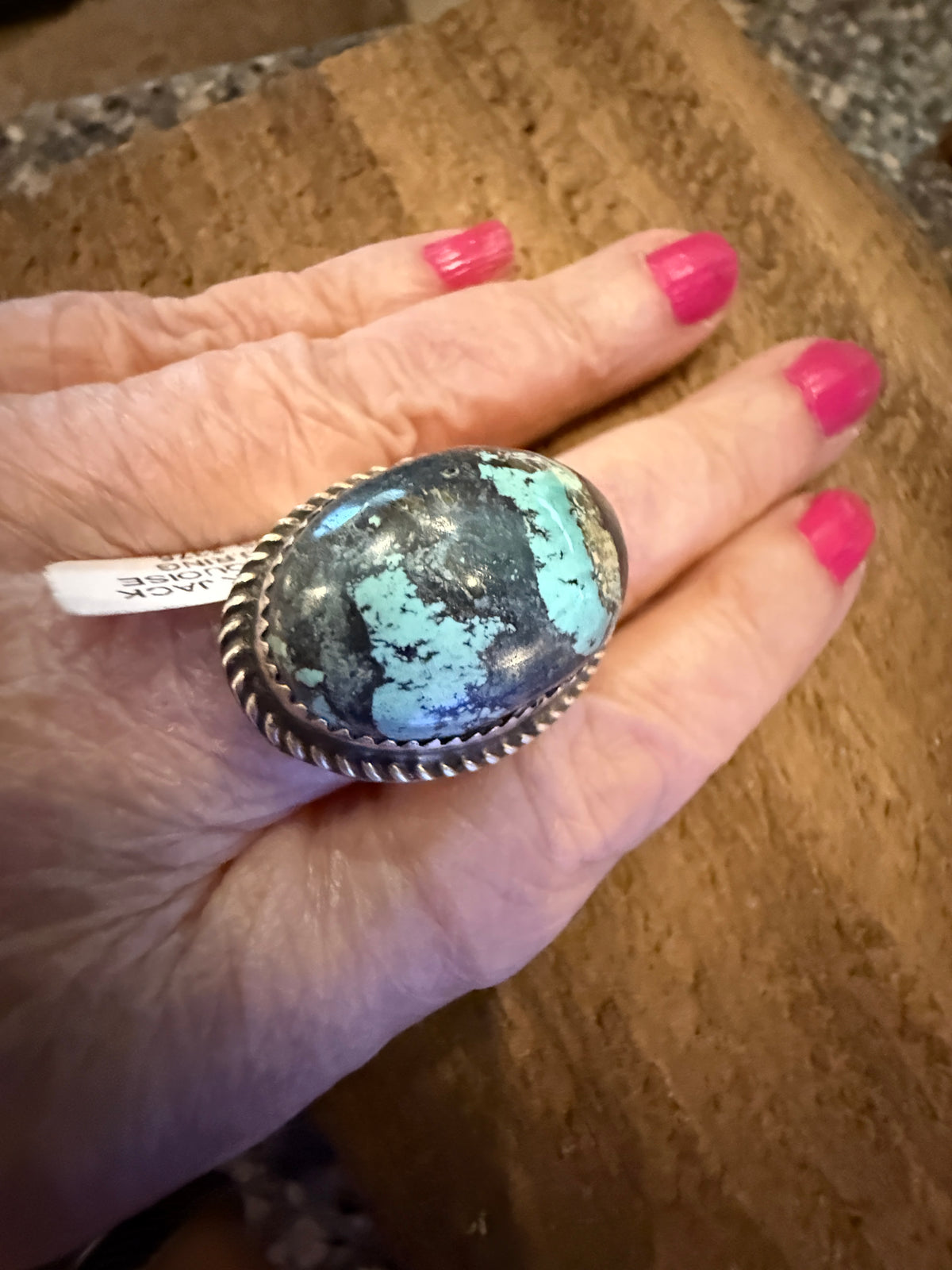 Native Signed Donovan Nez Blackjack Turquoise Adjustable Statement Ring in Sterling Silver Silver Elegant