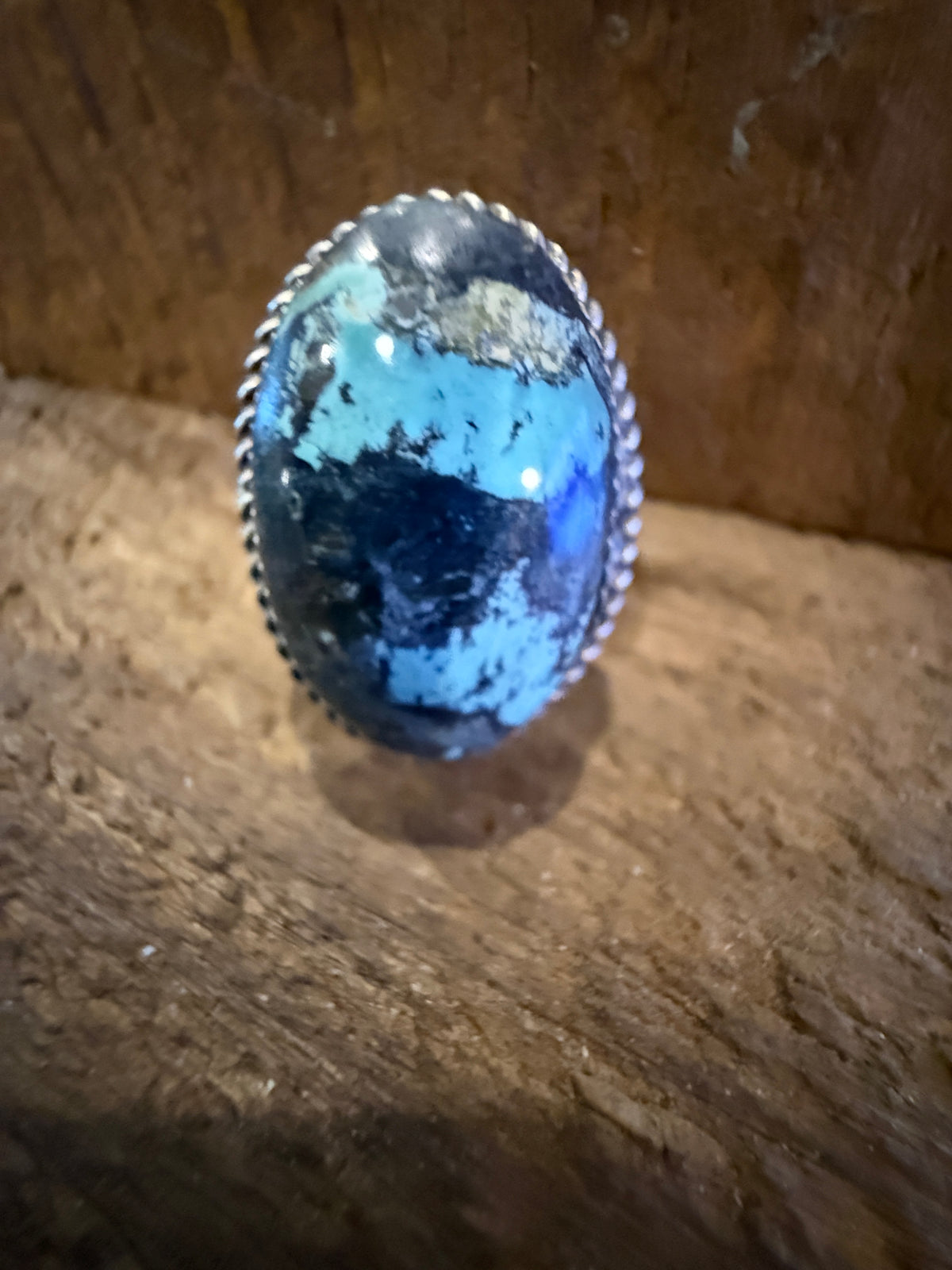 Native Signed Donovan Nez Blackjack Turquoise Adjustable Statement Ring in Sterling Silver Silver Elegant