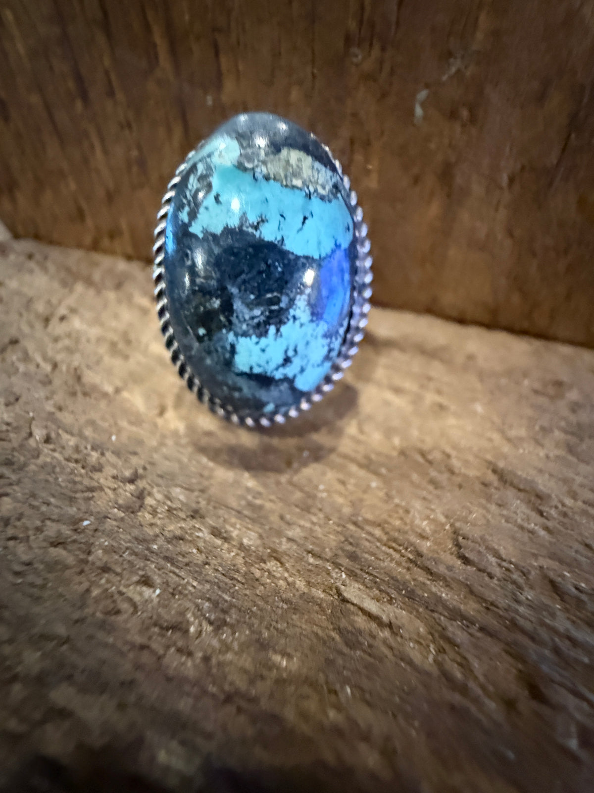 Native Signed Donovan Nez Blackjack Turquoise Adjustable Statement Ring in Sterling Silver Silver Elegant