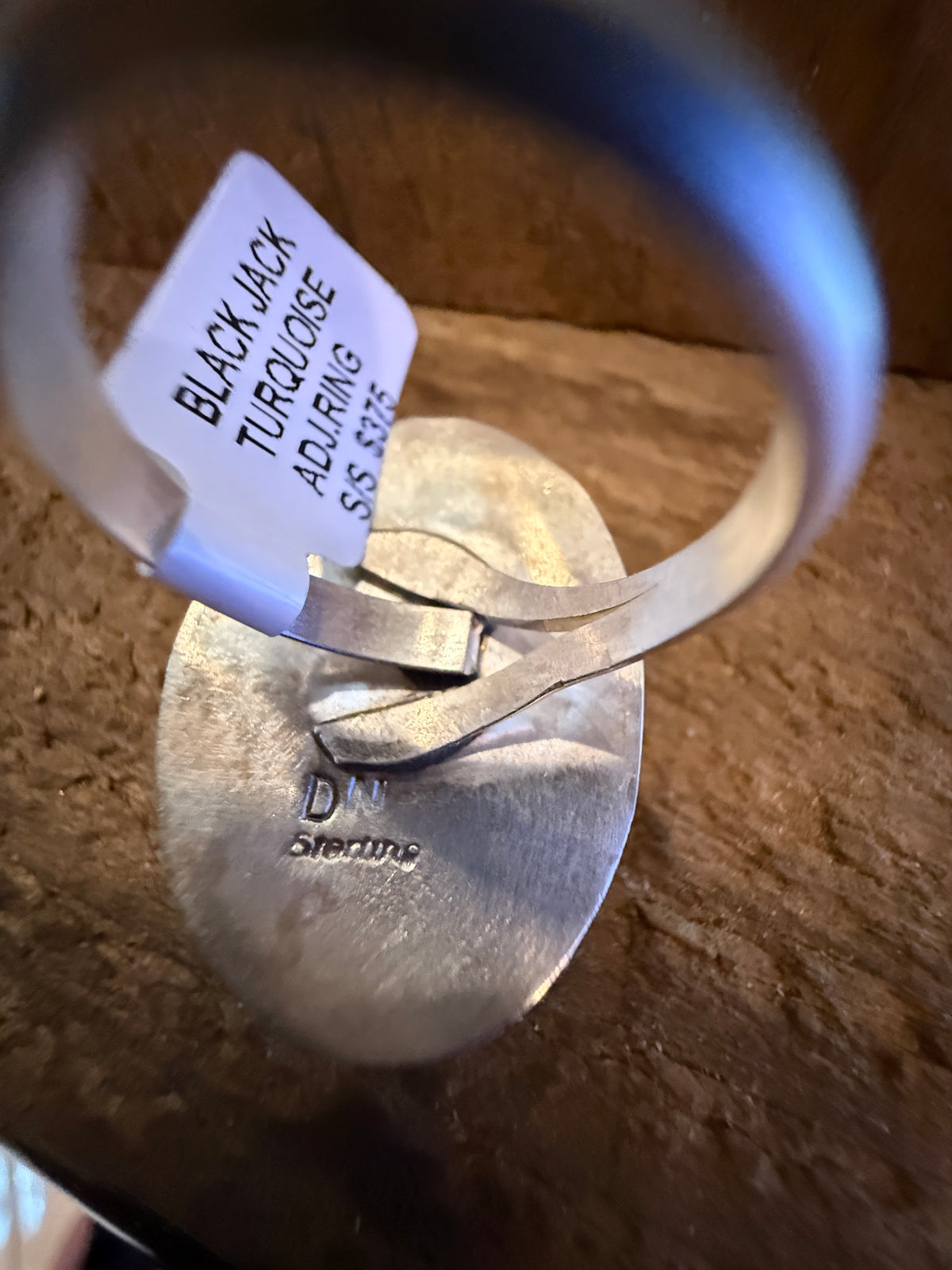 Native Signed Donovan Nez Blackjack Turquoise Adjustable Statement Ring in Sterling Silver Silver Elegant