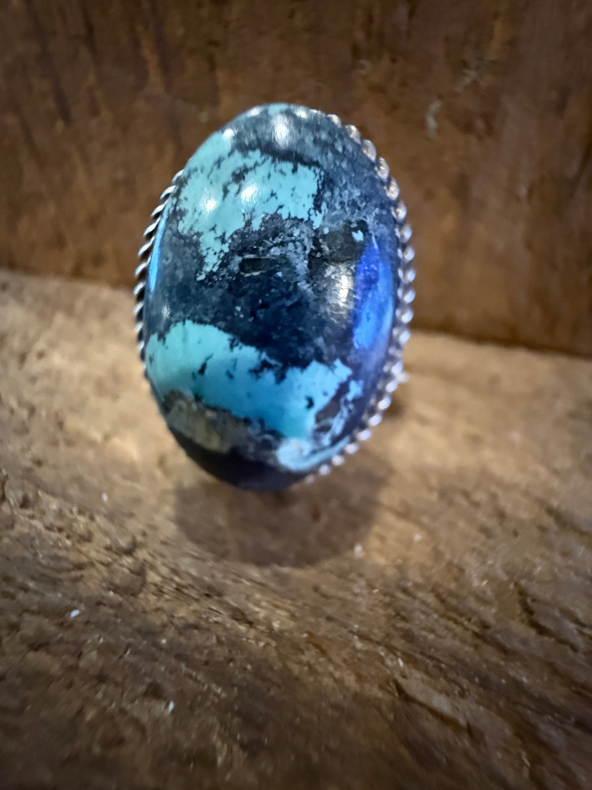 Native Signed Donovan Nez Blackjack Turquoise Adjustable Statement Ring in Sterling Silver Silver Elegant