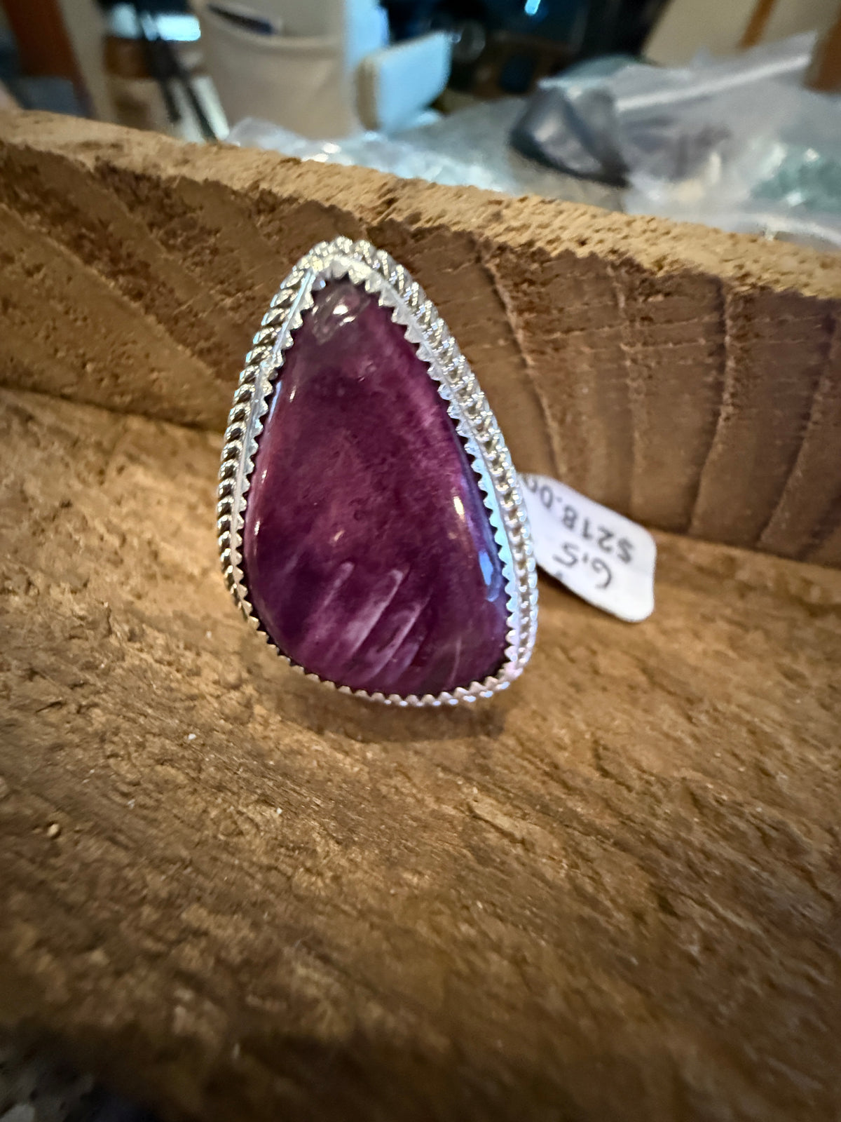 Native Signed TT Purple Spiny Oyster 1.50 Inch Ring Size 6.5 in Sterling Silver Silver Elegant