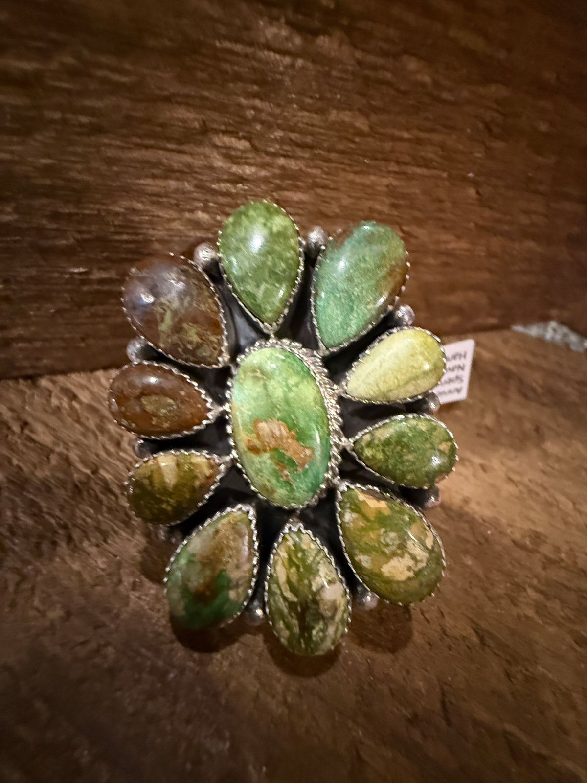 Native Signed Annie Spencer Valley Verde Turquoise Oversized Statement Cluster Ring in Sterling Silver Adjustable Silver Elegant