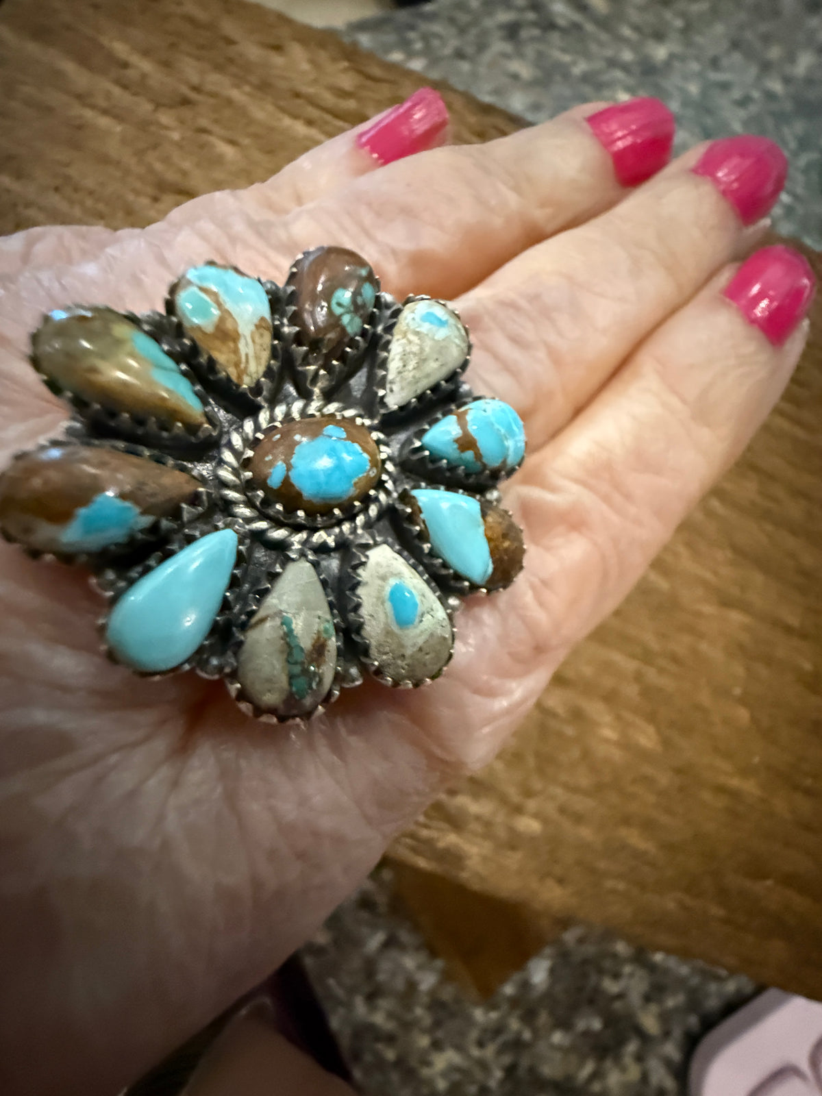 Royston Ribbon Turquoise 1.25 Inch Adjustable Cluster Ring in Sterling Silver Silver Elegant