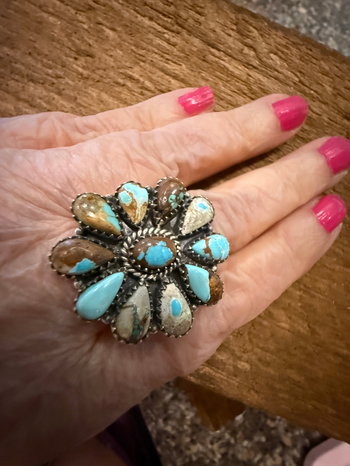 Royston Ribbon Turquoise 1.25 Inch Adjustable Cluster Ring in Sterling Silver Silver Elegant