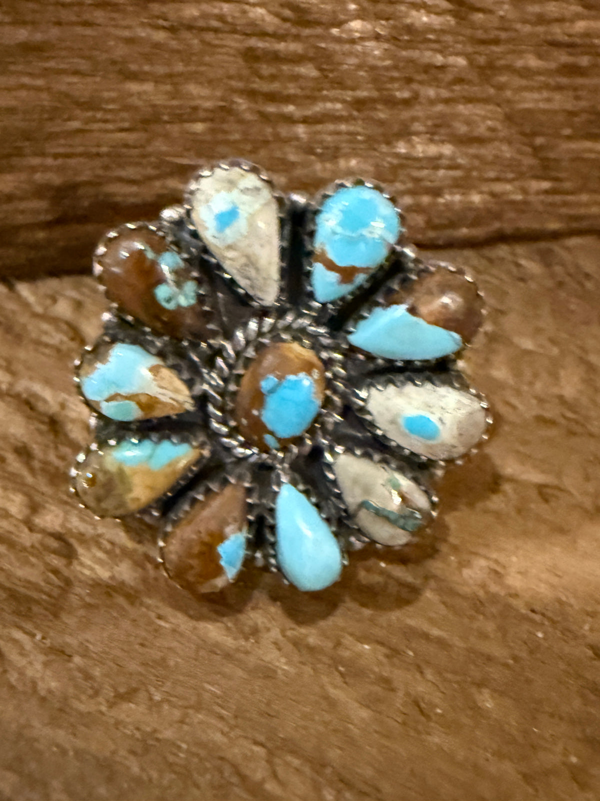 Royston Ribbon Turquoise 1.25 Inch Adjustable Cluster Ring in Sterling Silver Silver Elegant