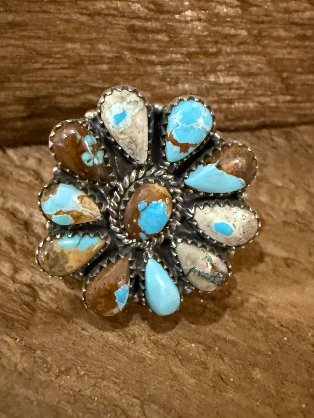 Royston Ribbon Turquoise 1.25 Inch Adjustable Cluster Ring in Sterling Silver Silver Elegant