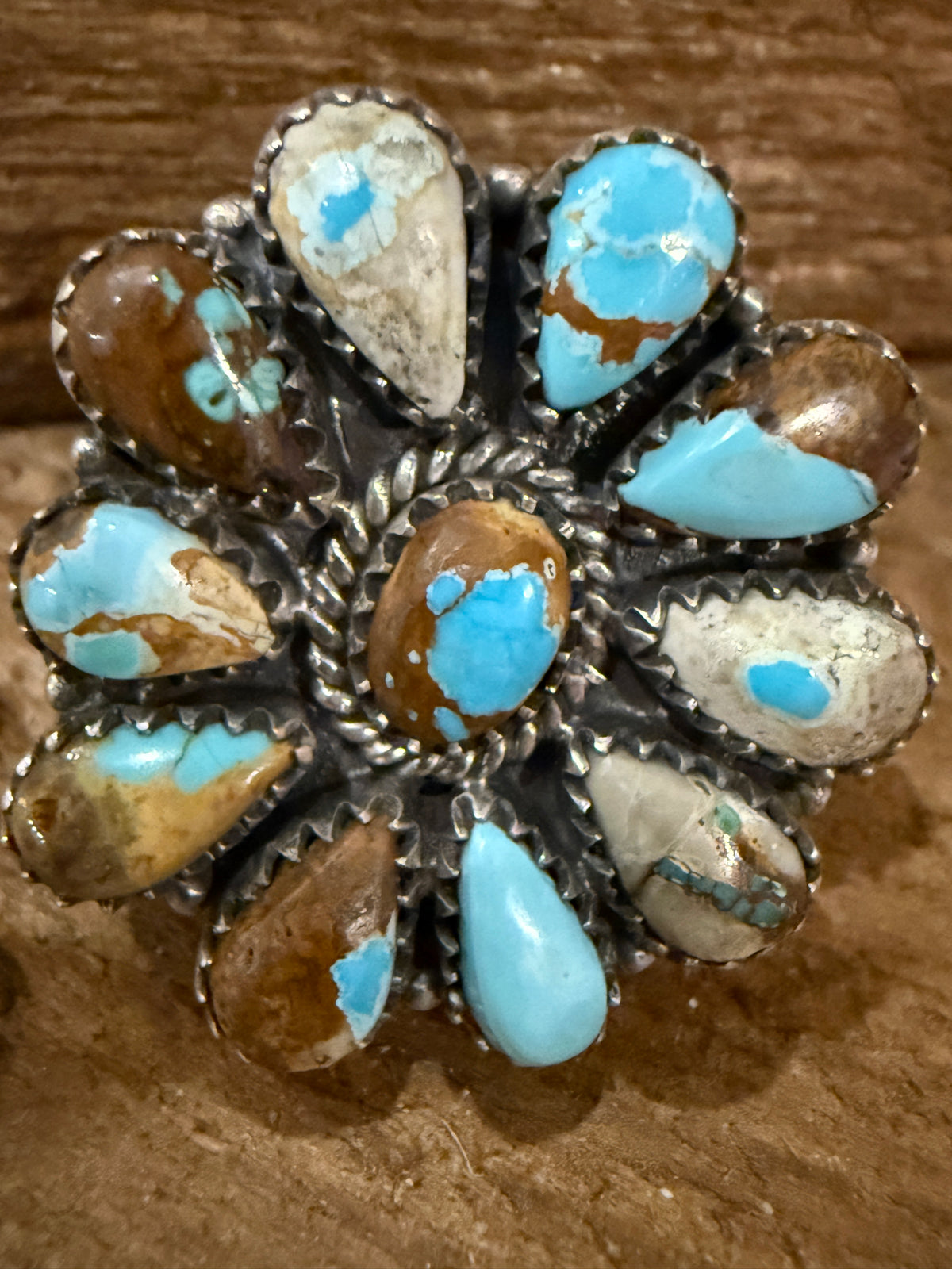 Royston Ribbon Turquoise 1.25 Inch Adjustable Cluster Ring in Sterling Silver Silver Elegant