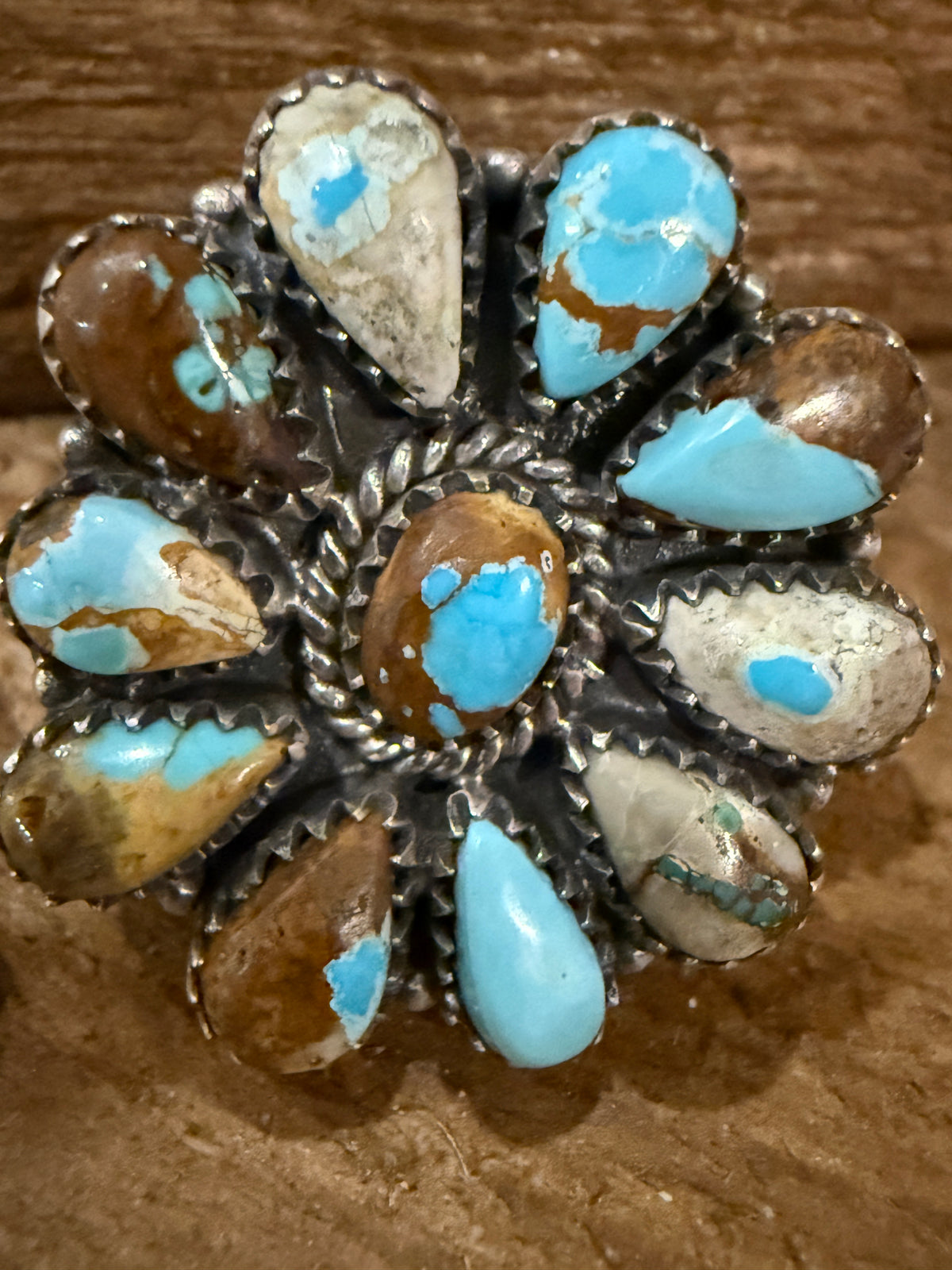 Royston Ribbon Turquoise 1.25 Inch Adjustable Cluster Ring in Sterling Silver Silver Elegant