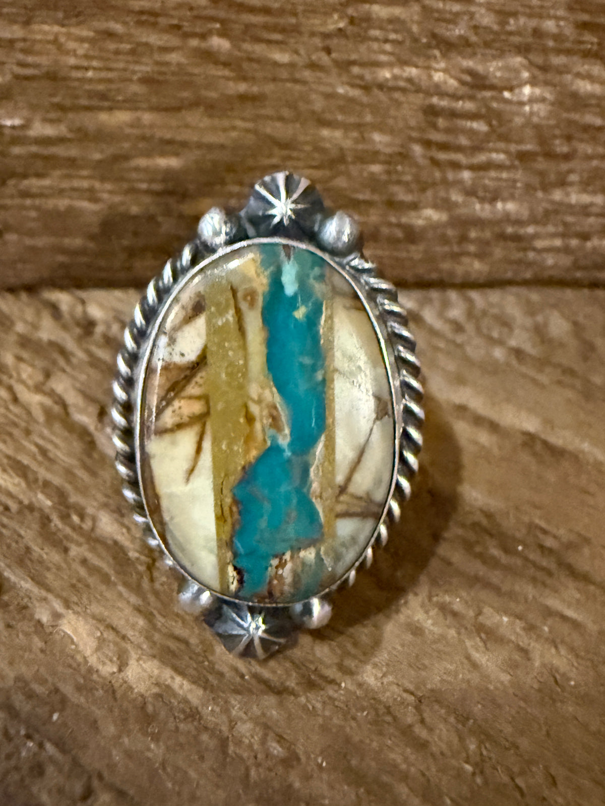 Native Signed Johnny Dixon Royston Ribbon Turquoise Oversized Statement Ring Adjustable in Sterling Silver Silver Elegant