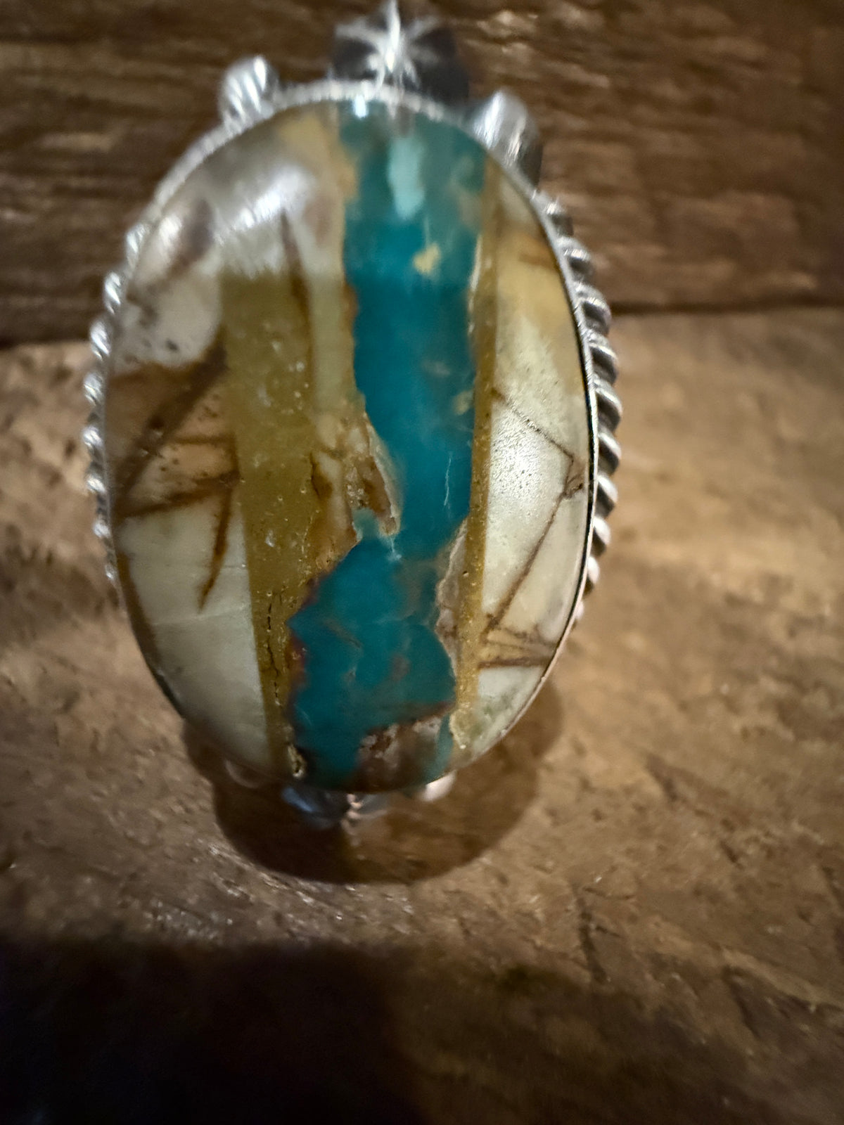 Native Signed Johnny Dixon Royston Ribbon Turquoise Oversized Statement Ring Adjustable in Sterling Silver Silver Elegant
