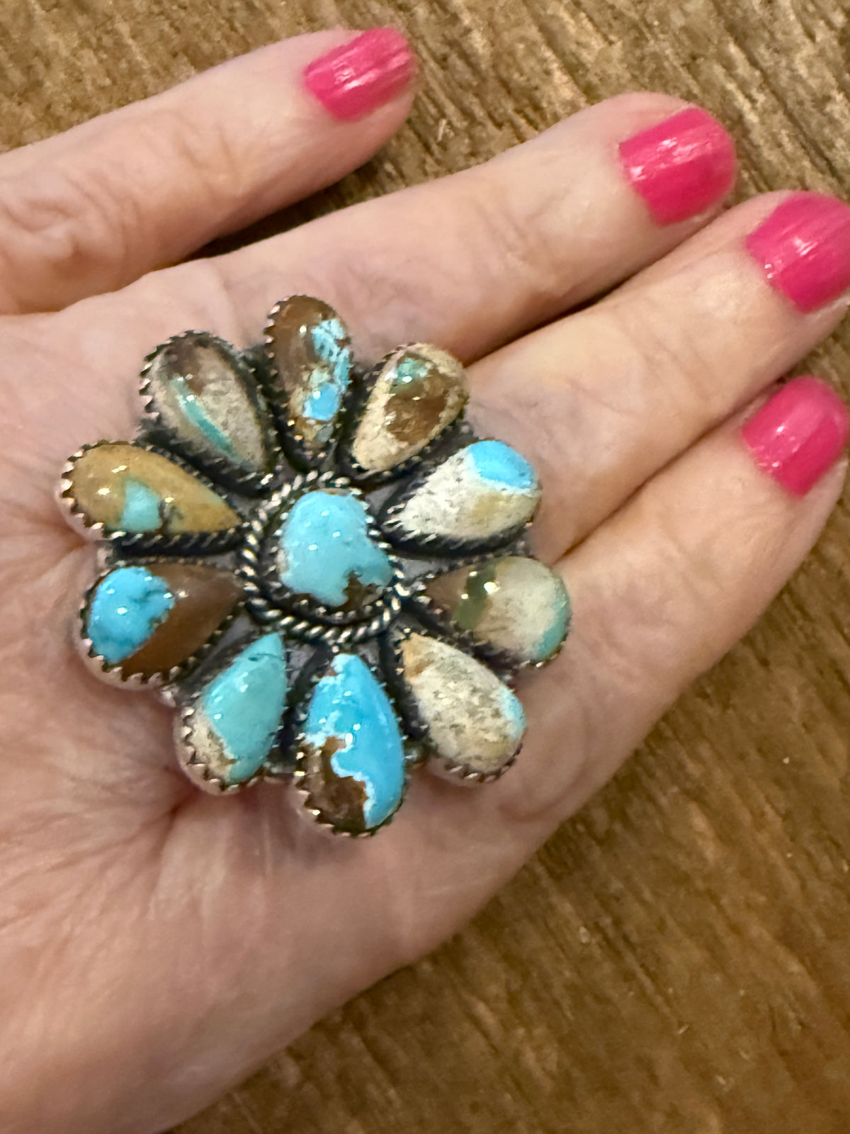 Royston Ribbon Turquoise Gemstone Adjustable Cluster Heart Ring in Sterling Silver Silver Elegant