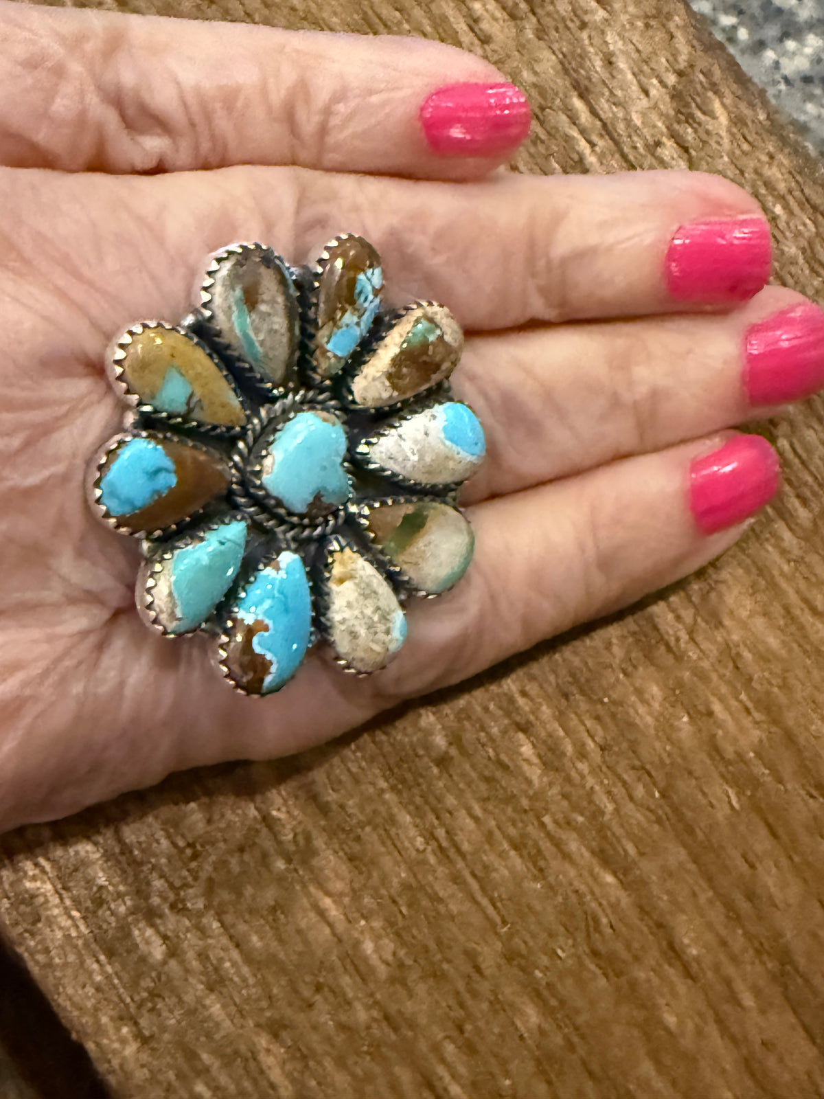 Royston Ribbon Turquoise Gemstone Adjustable Cluster Heart Ring in Sterling Silver Silver Elegant