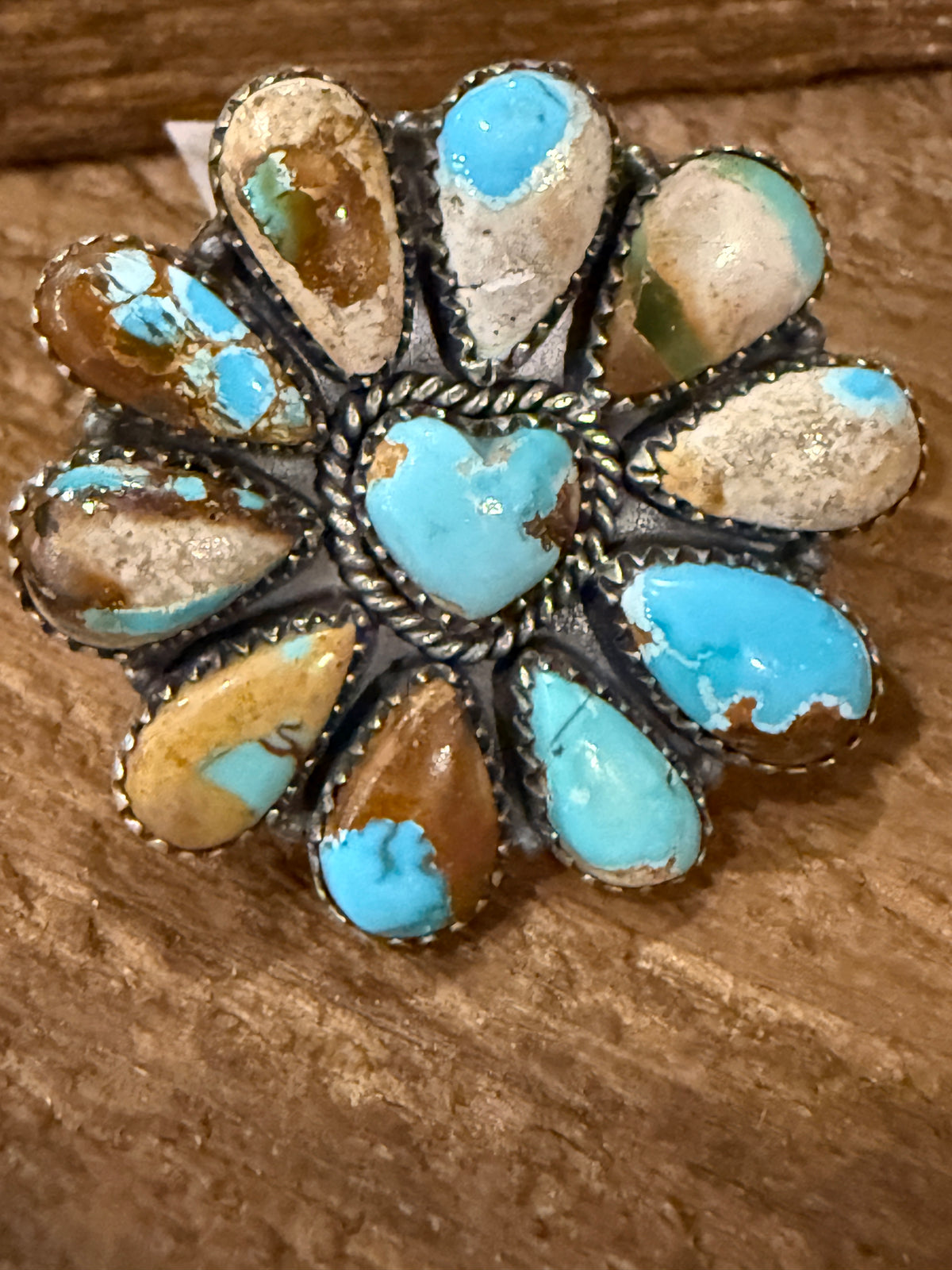 Royston Ribbon Turquoise Gemstone Adjustable Cluster Heart Ring in Sterling Silver Silver Elegant