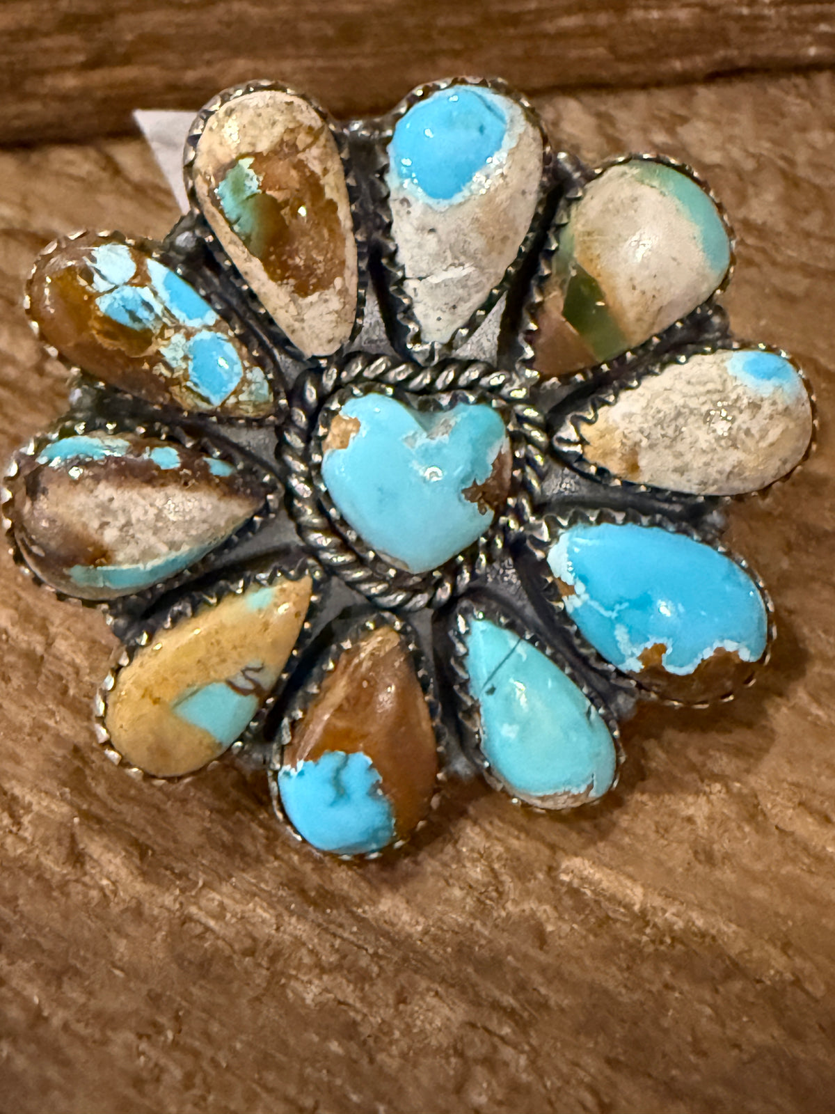 Royston Ribbon Turquoise Gemstone Adjustable Cluster Heart Ring in Sterling Silver Silver Elegant