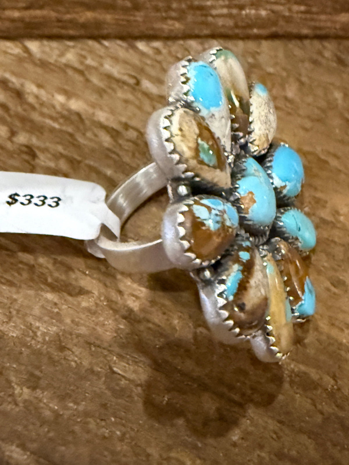 Royston Ribbon Turquoise Gemstone Adjustable Cluster Heart Ring in Sterling Silver Silver Elegant