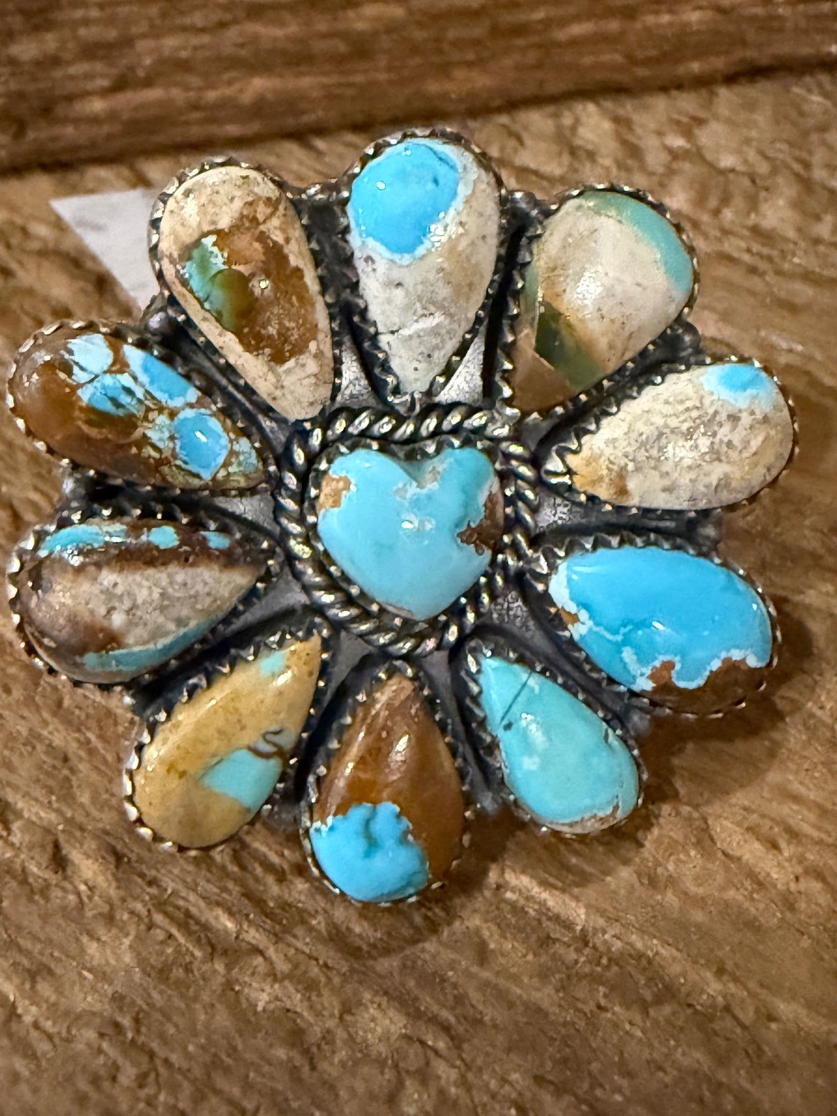 Royston Ribbon Turquoise Gemstone Adjustable Cluster Heart Ring in Sterling Silver Silver Elegant