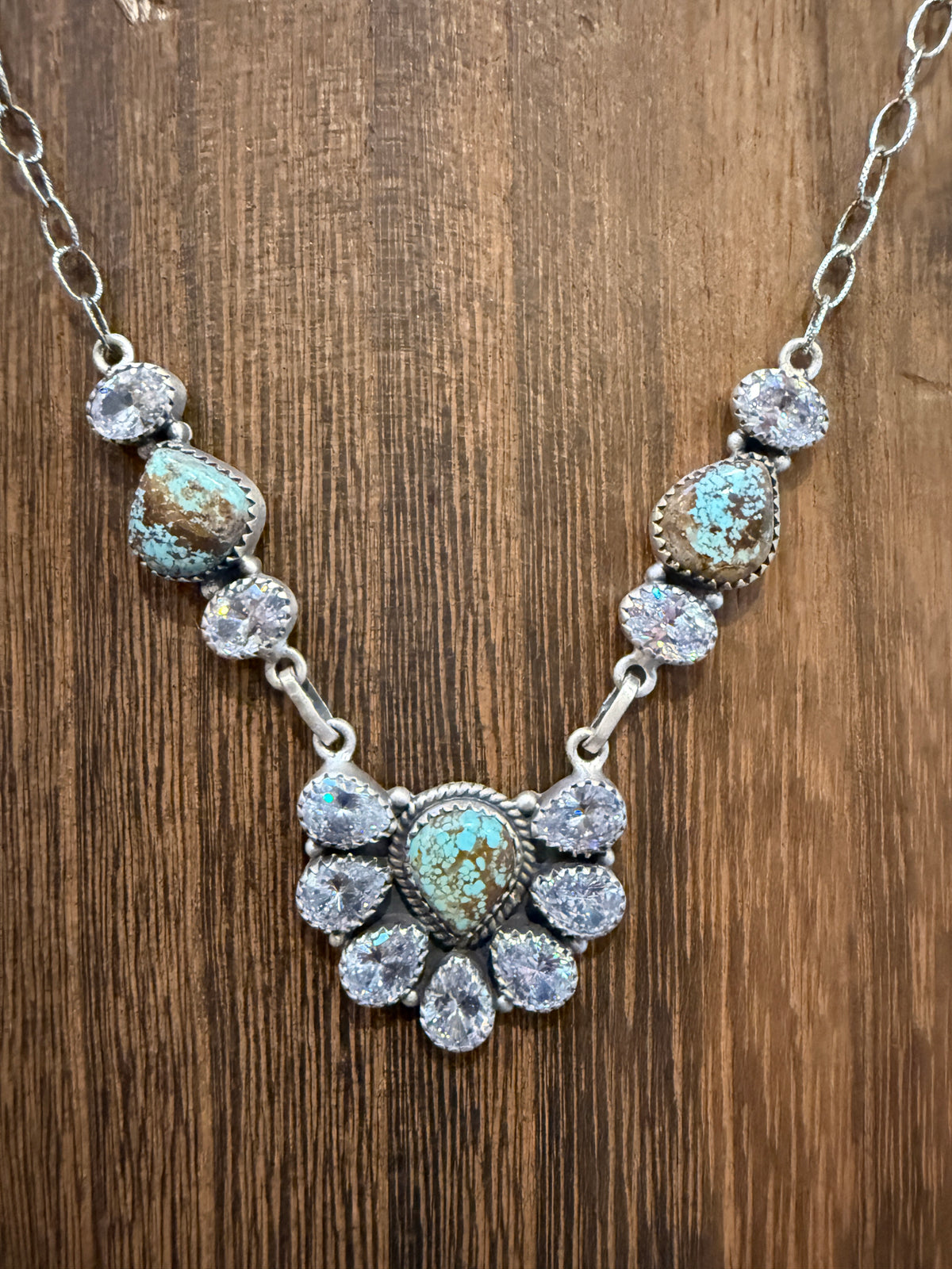 Number 8 Mine and Cubic Zirconia Lariate Necklace in Sterling Silver 20 Inches