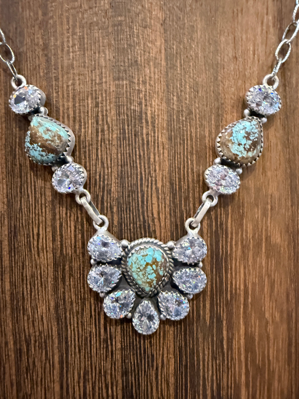 Number 8 Mine and Cubic Zirconia Lariate Necklace in Sterling Silver 20 Inches