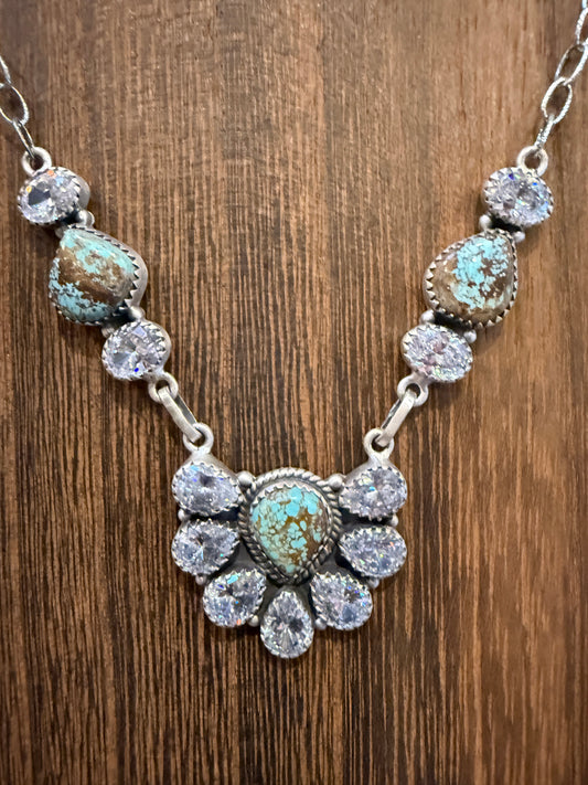 Number 8 Mine and Cubic Zirconia Lariate Necklace in Sterling Silver 20 Inches