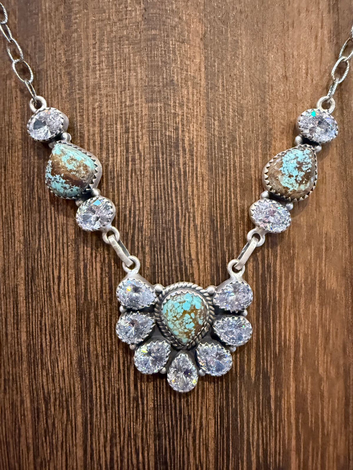 Number 8 Mine and Cubic Zirconia Lariate Necklace in Sterling Silver 20 Inches