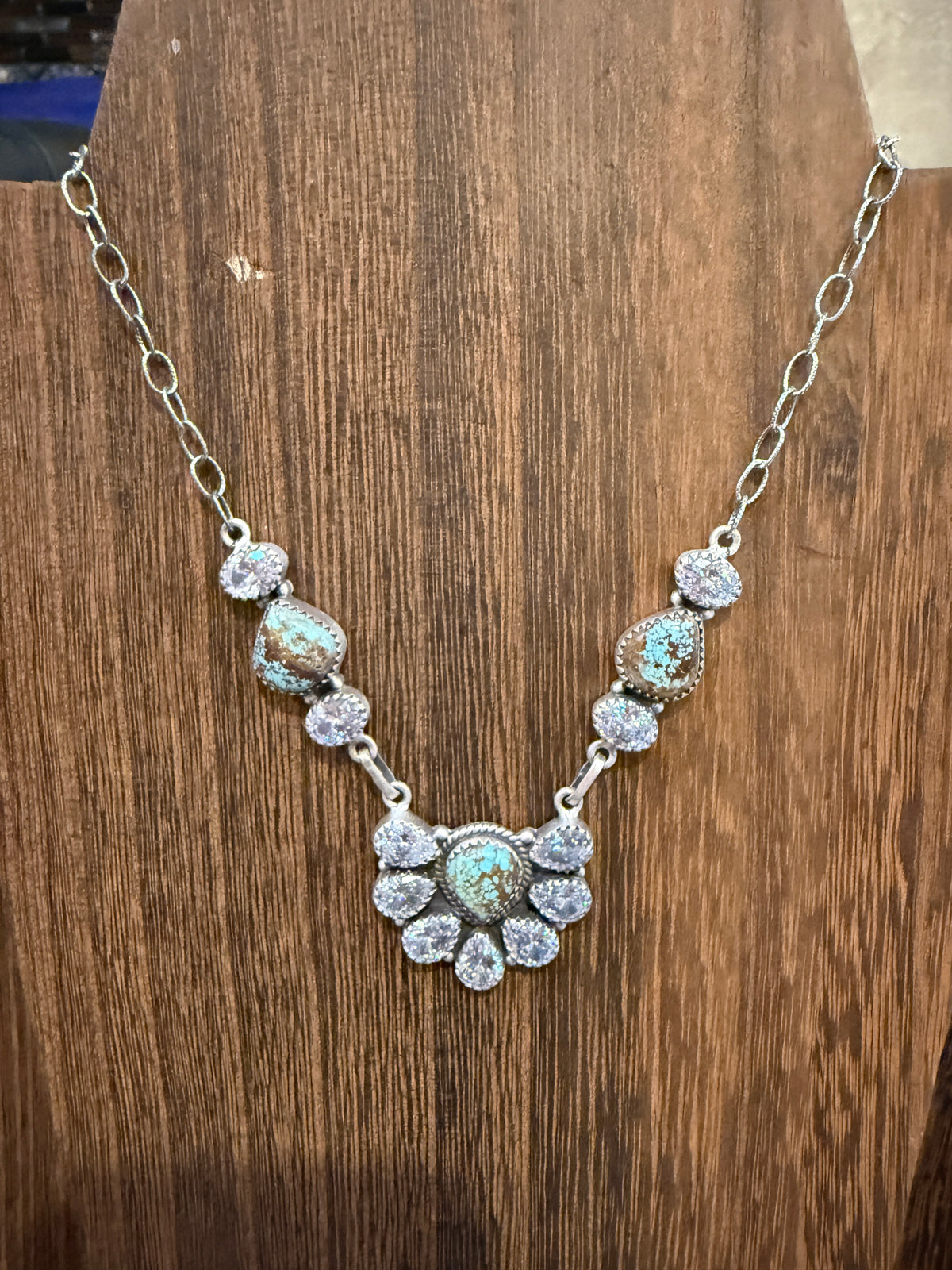 Number 8 Mine and Cubic Zirconia Lariate Necklace in Sterling Silver 20 Inches