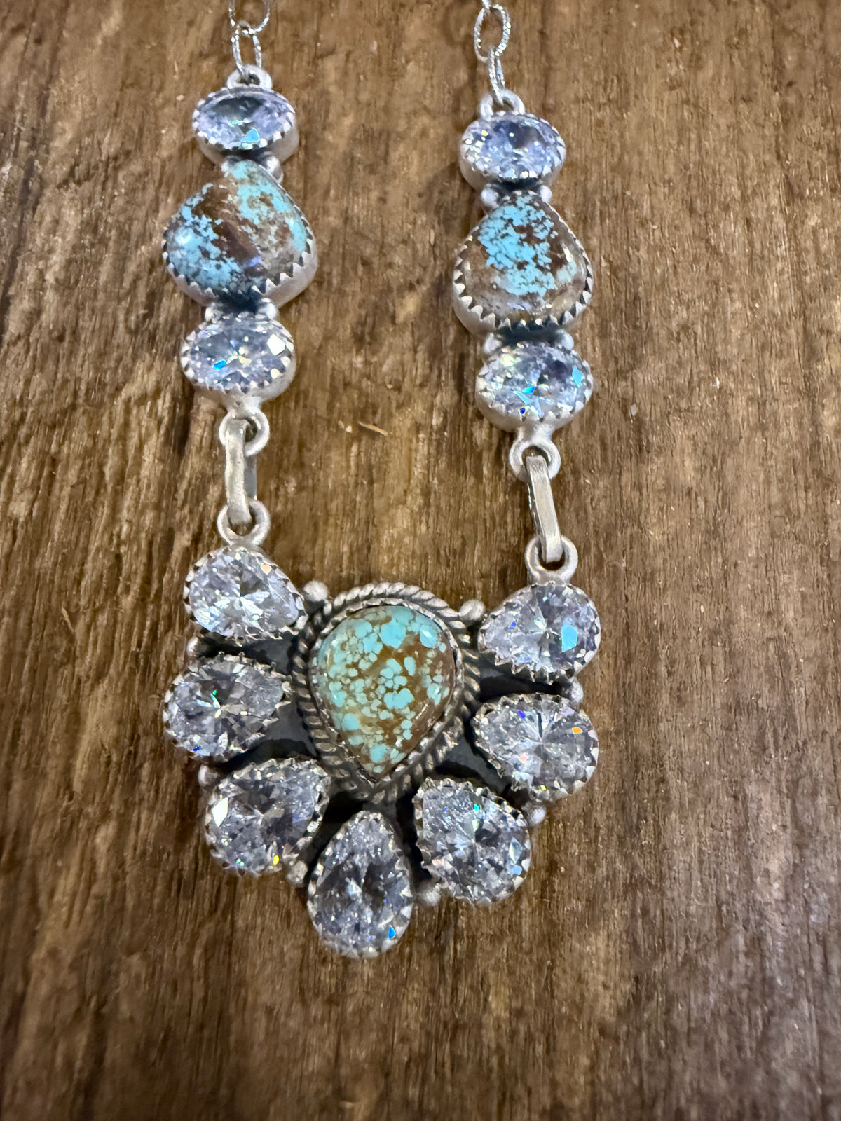 Number 8 Mine and Cubic Zirconia Lariate Necklace in Sterling Silver 20 Inches