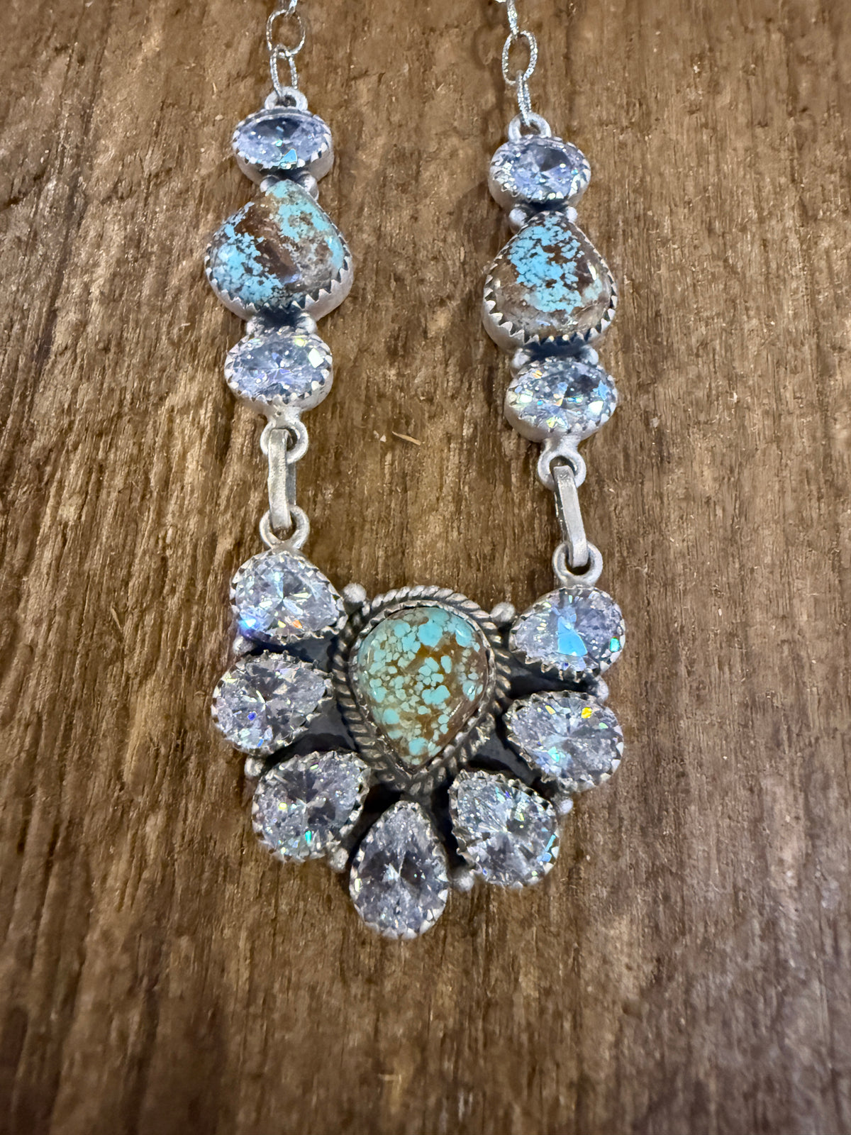 Number 8 Mine and Cubic Zirconia Lariate Necklace in Sterling Silver 20 Inches