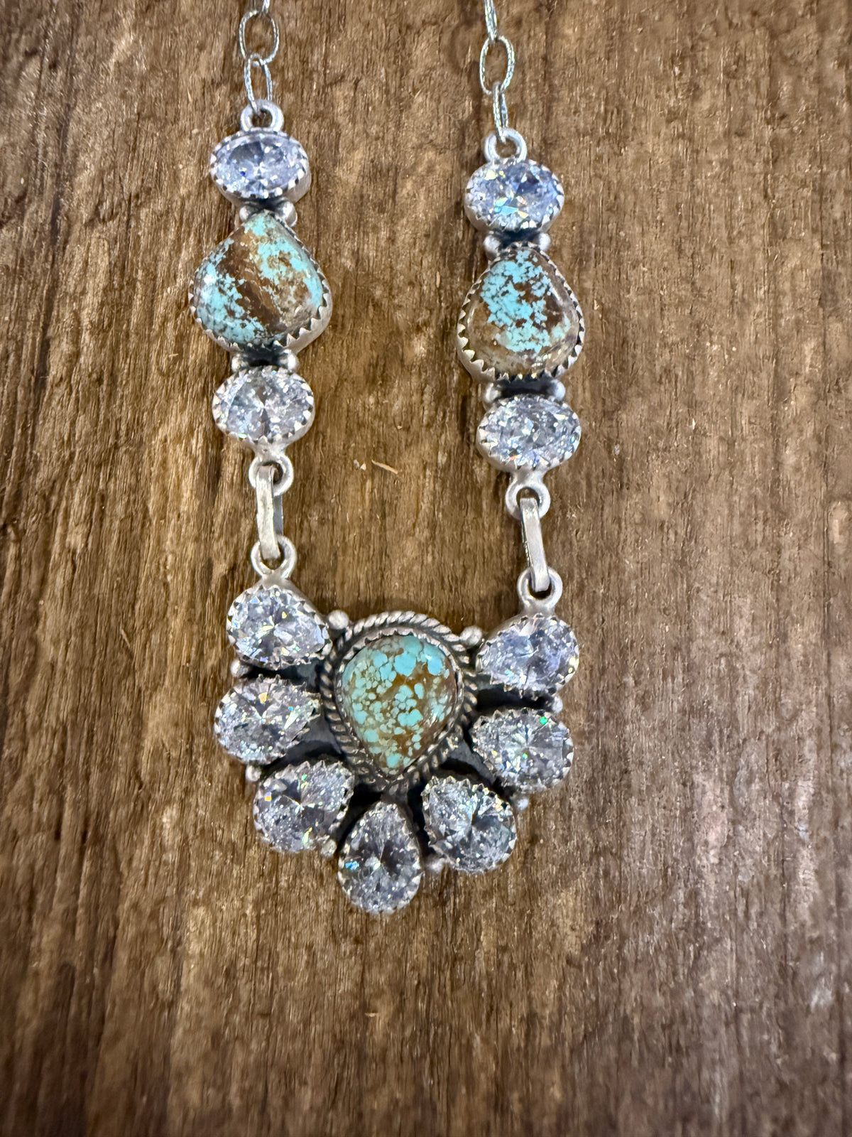 Number 8 Mine and Cubic Zirconia Lariate Necklace in Sterling Silver 20 Inches