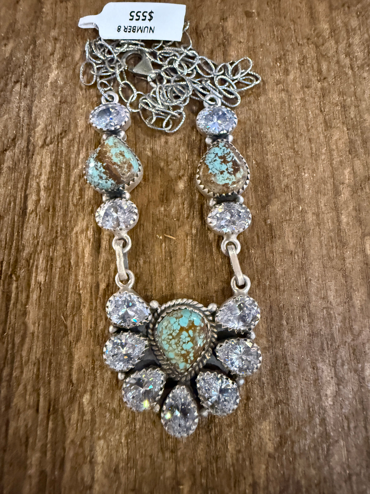 Number 8 Mine and Cubic Zirconia Lariate Necklace in Sterling Silver 20 Inches