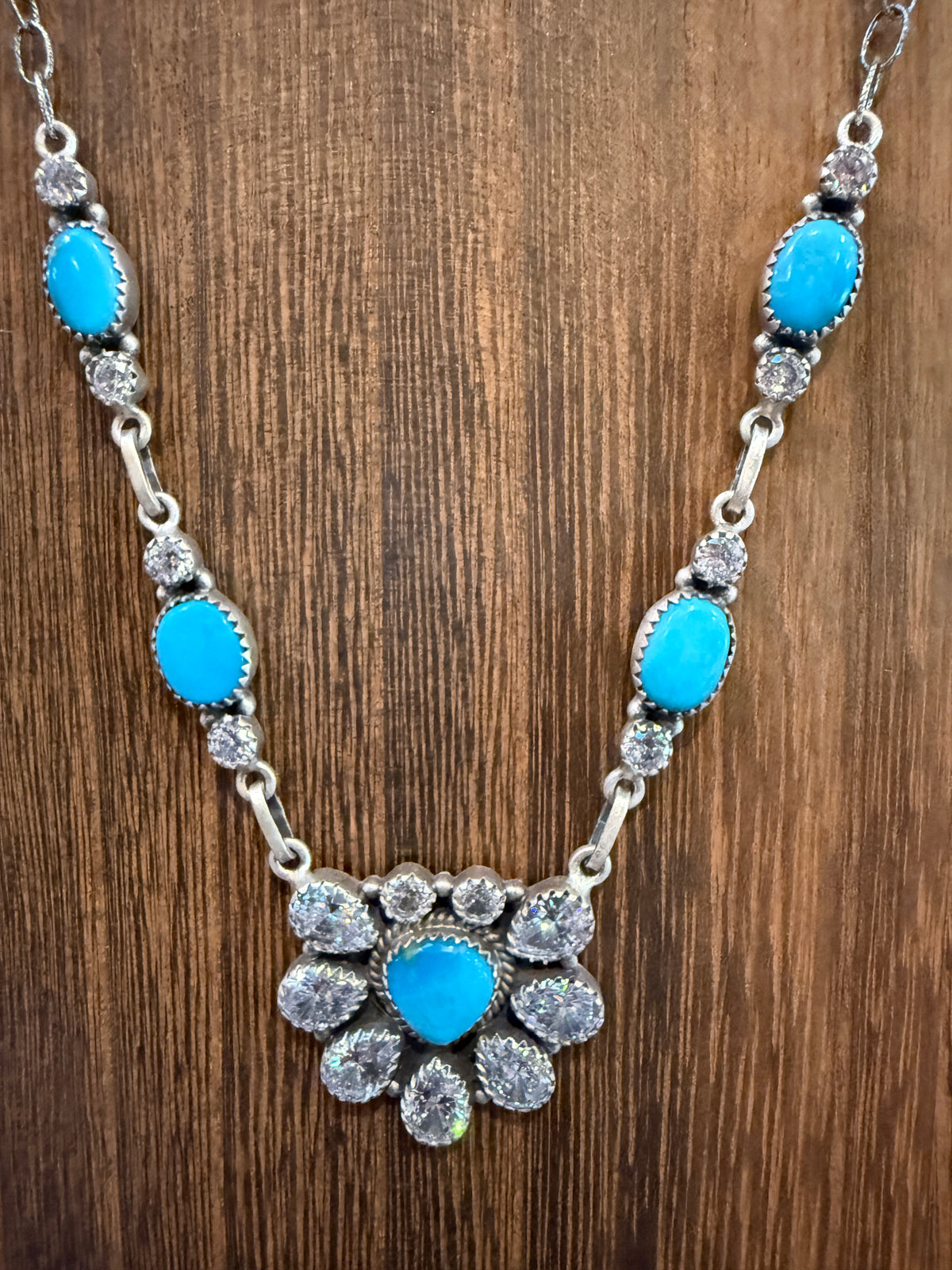 Kingman Turquoise Gemstone and Cubic Zirconia Lariat Necklace in Sterling Silver 20 Inches