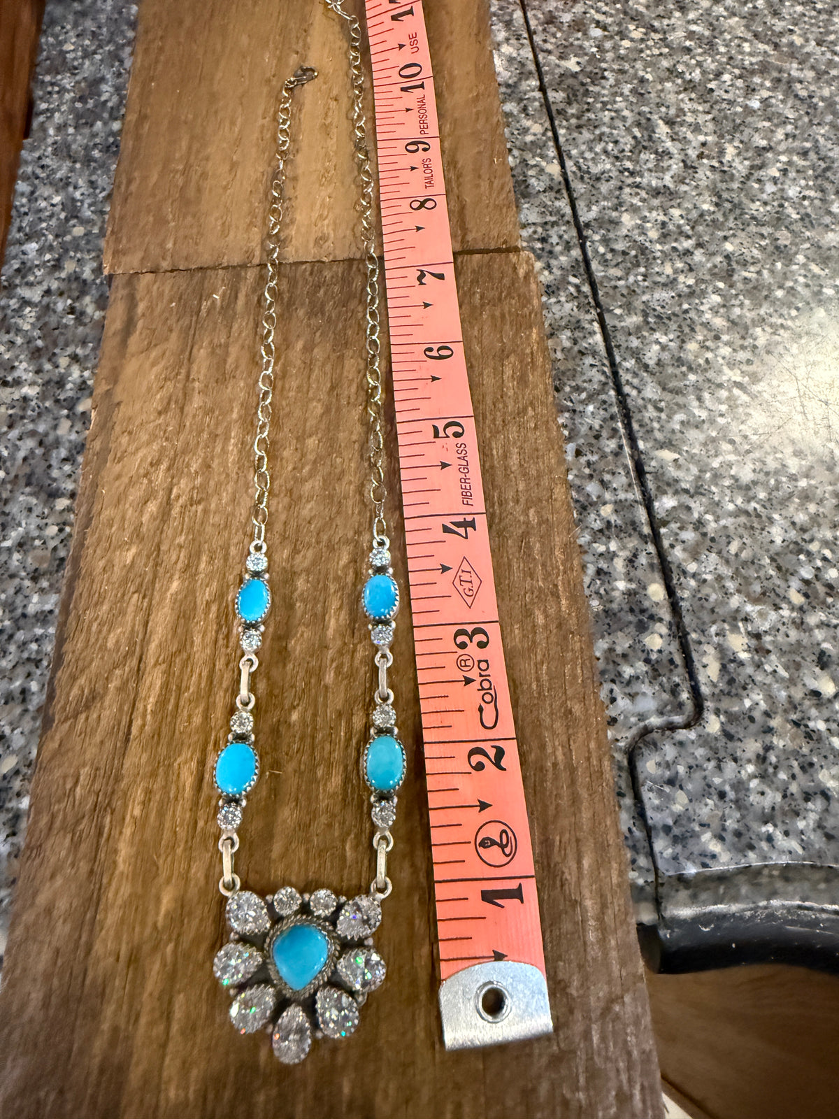 Kingman Turquoise Gemstone and Cubic Zirconia Lariat Necklace in Sterling Silver 20 Inches