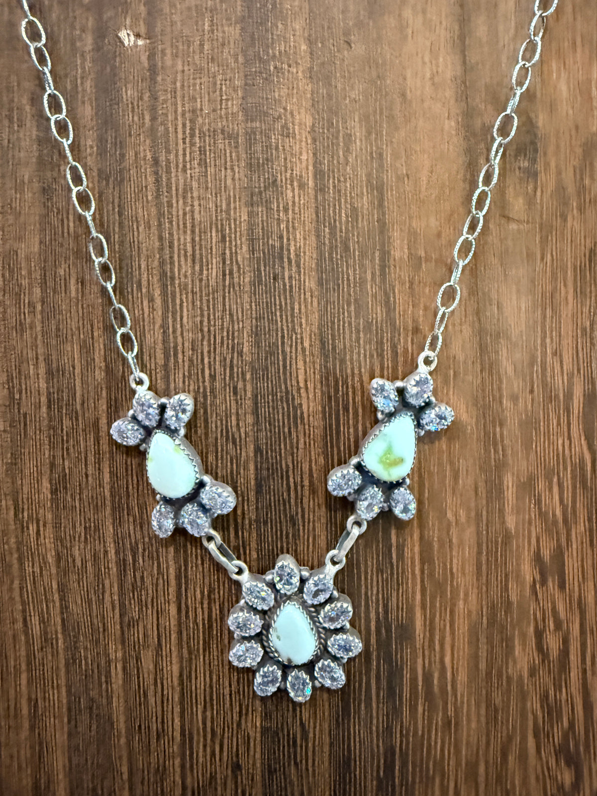 Palomino Turquoise Gemstone and Cubic Zirconia Lariat or Choker Necklace in Sterling Silver 20 Inch Adjustable